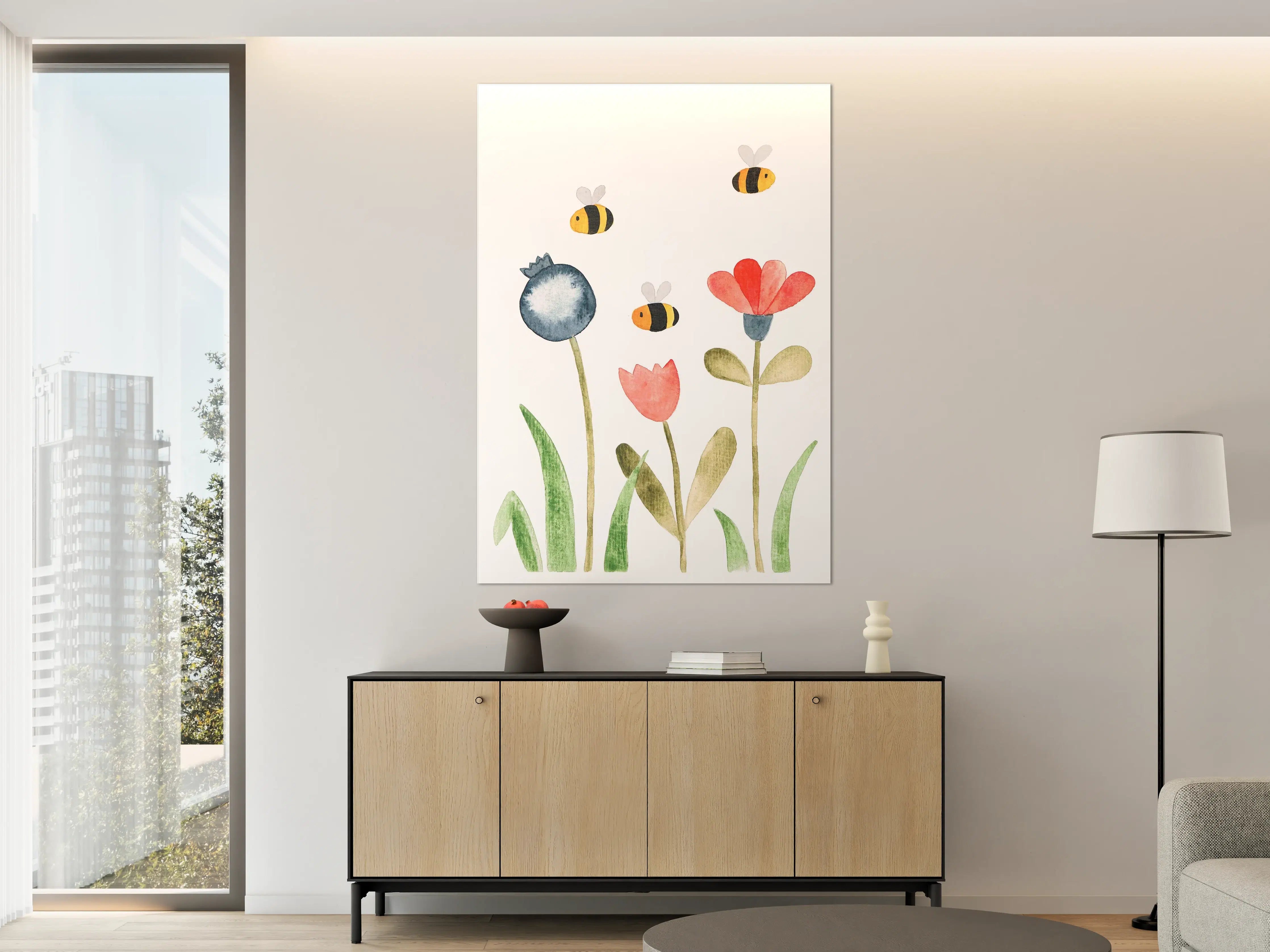 Große Wandbilder - Blumenwiese mit summenden Bienen