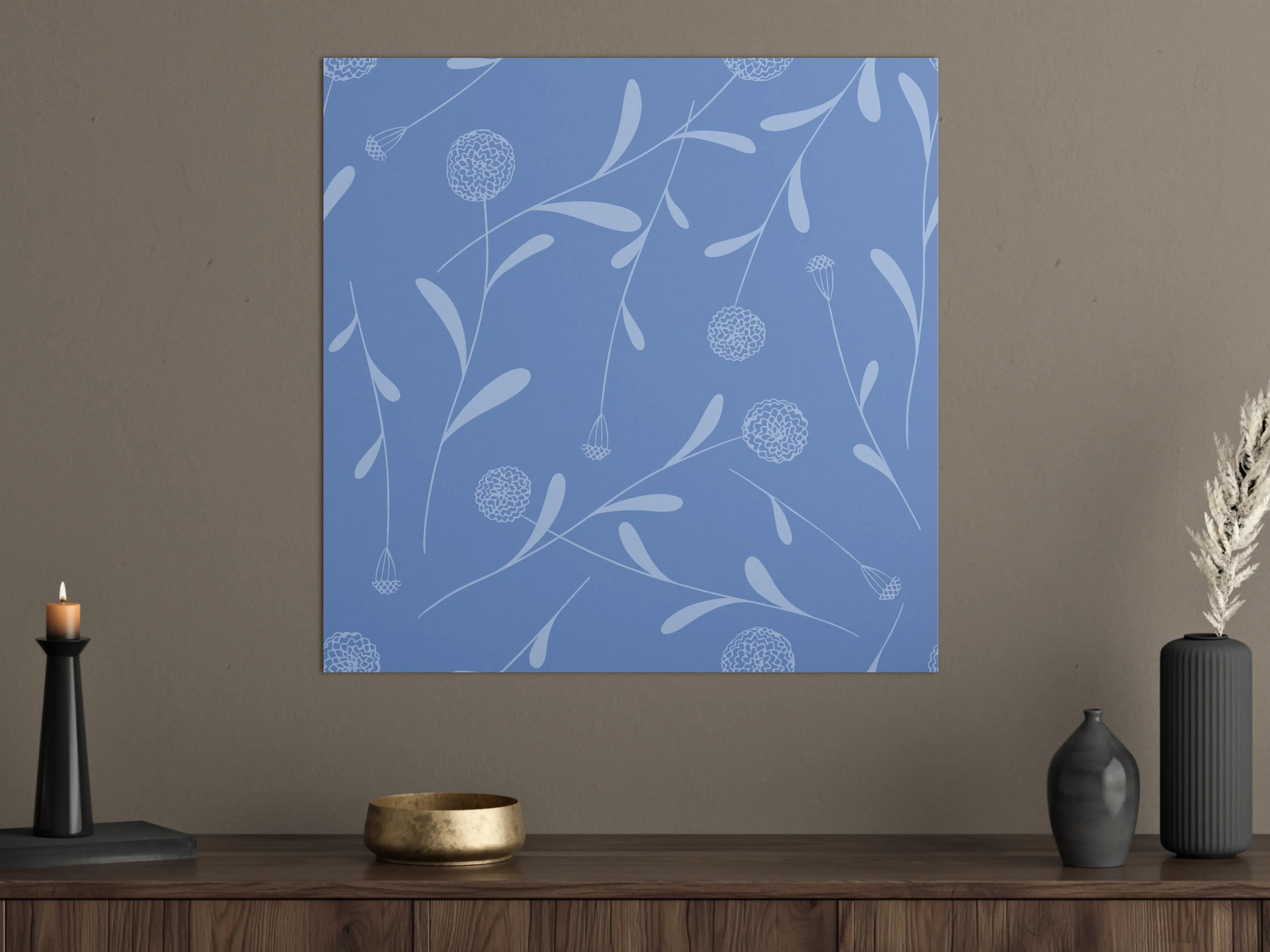 Große Wandbilder - Blumiges Design in Blau