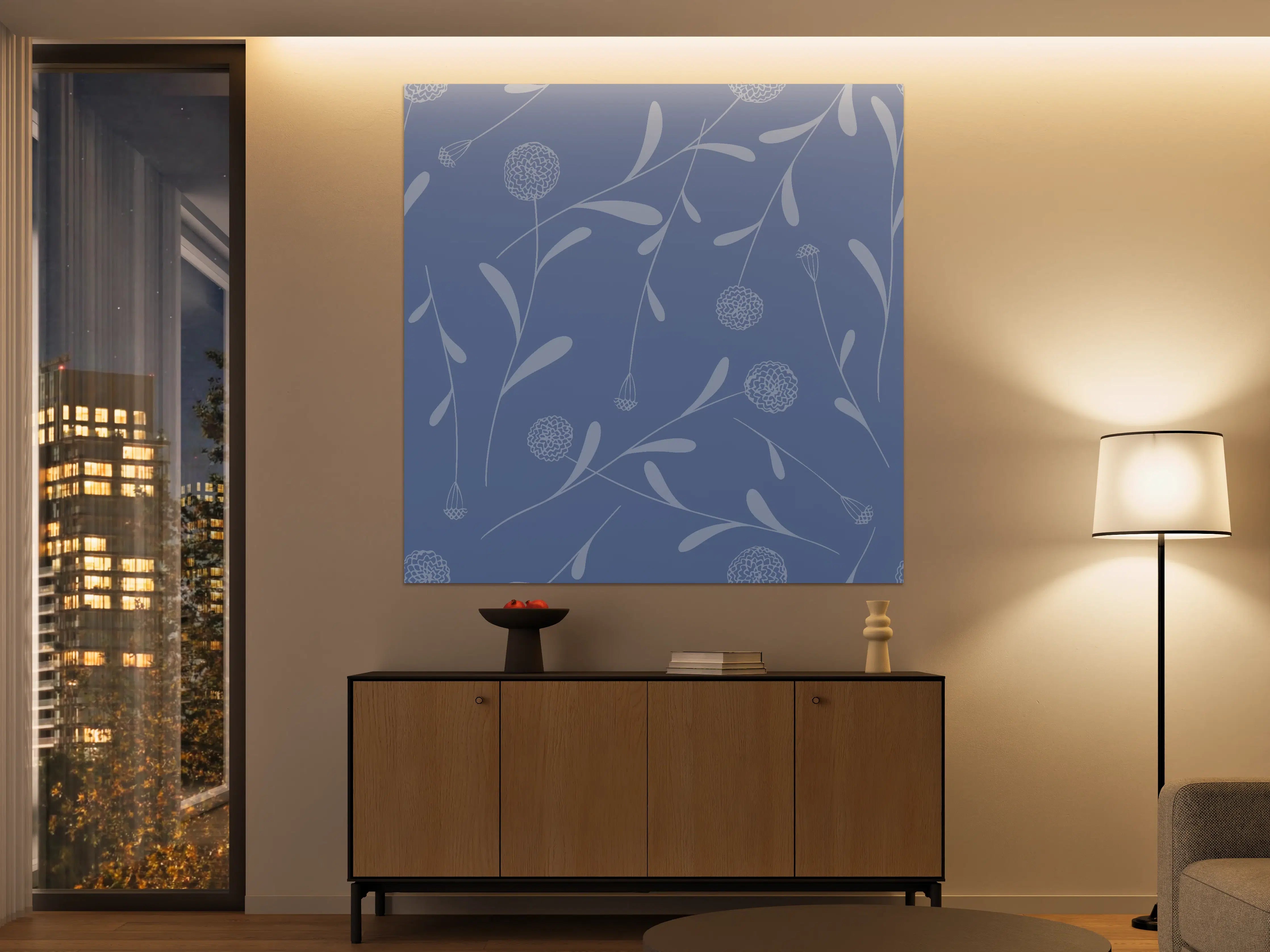Große Wandbilder - Blumiges Design in Blau