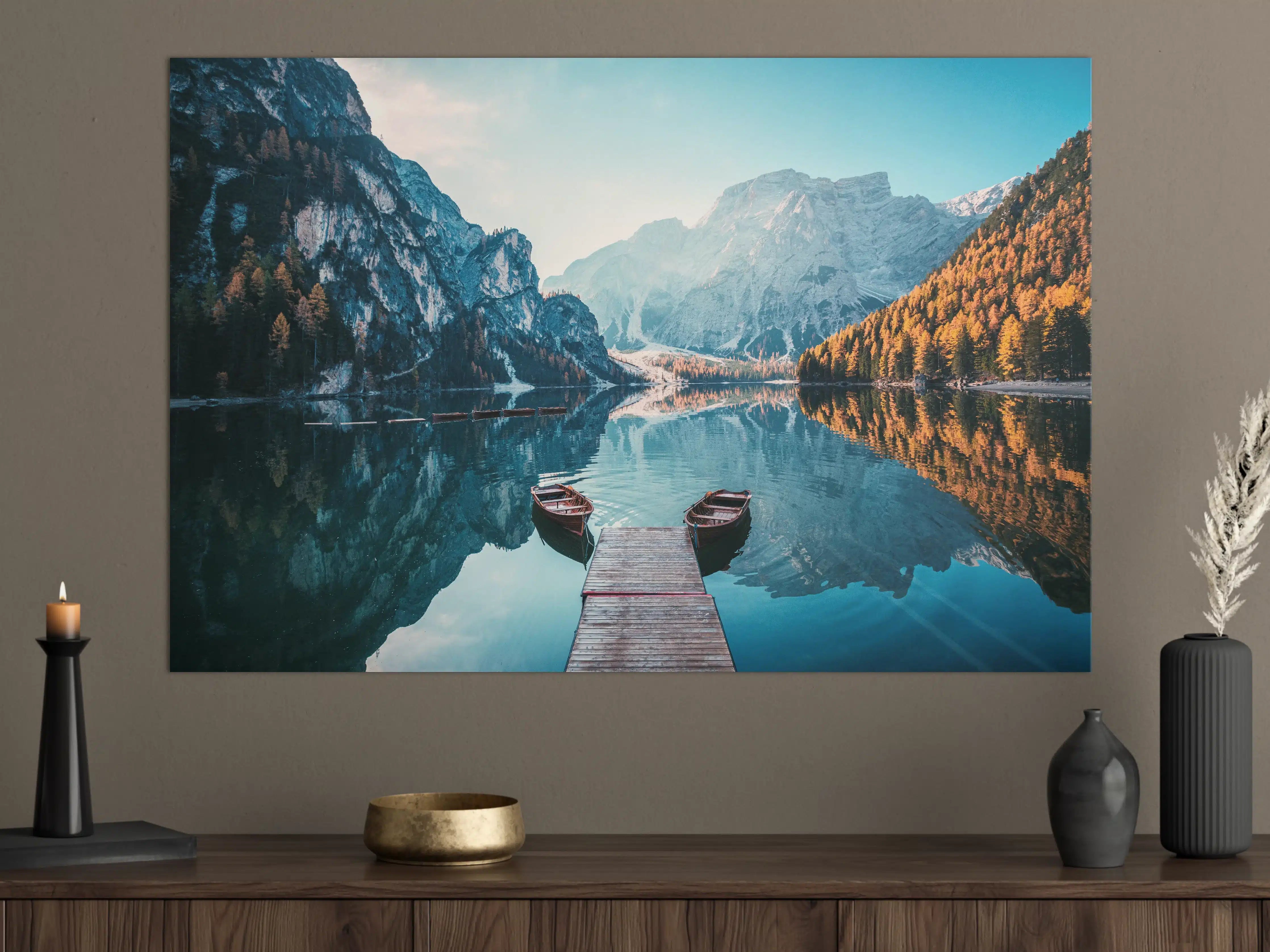 Große Wandbilder - Boote auf dem Pragser Wildsee in den Dolomiten