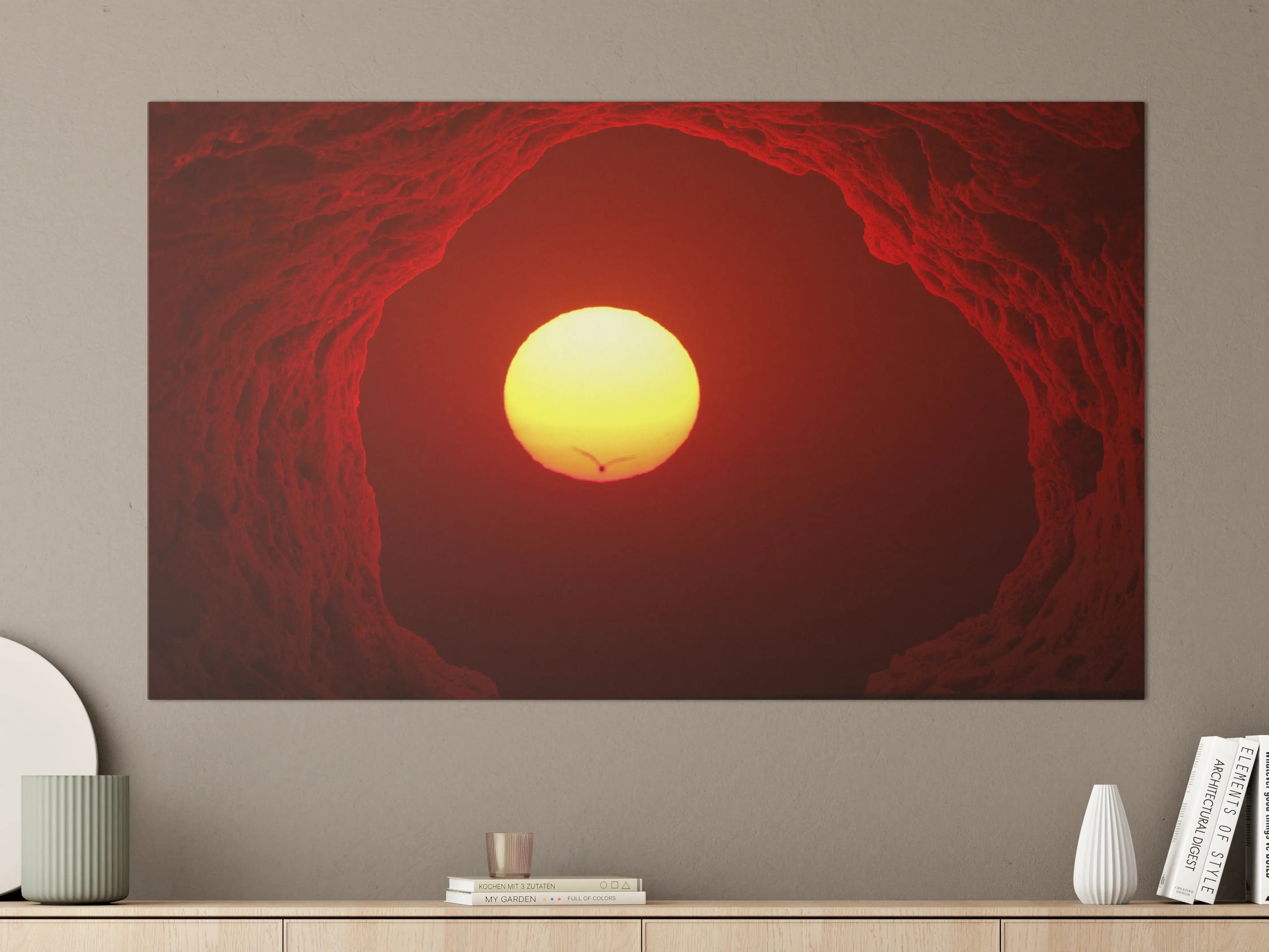 Große Wandbilder - Brennende Sonne im roten Himmel