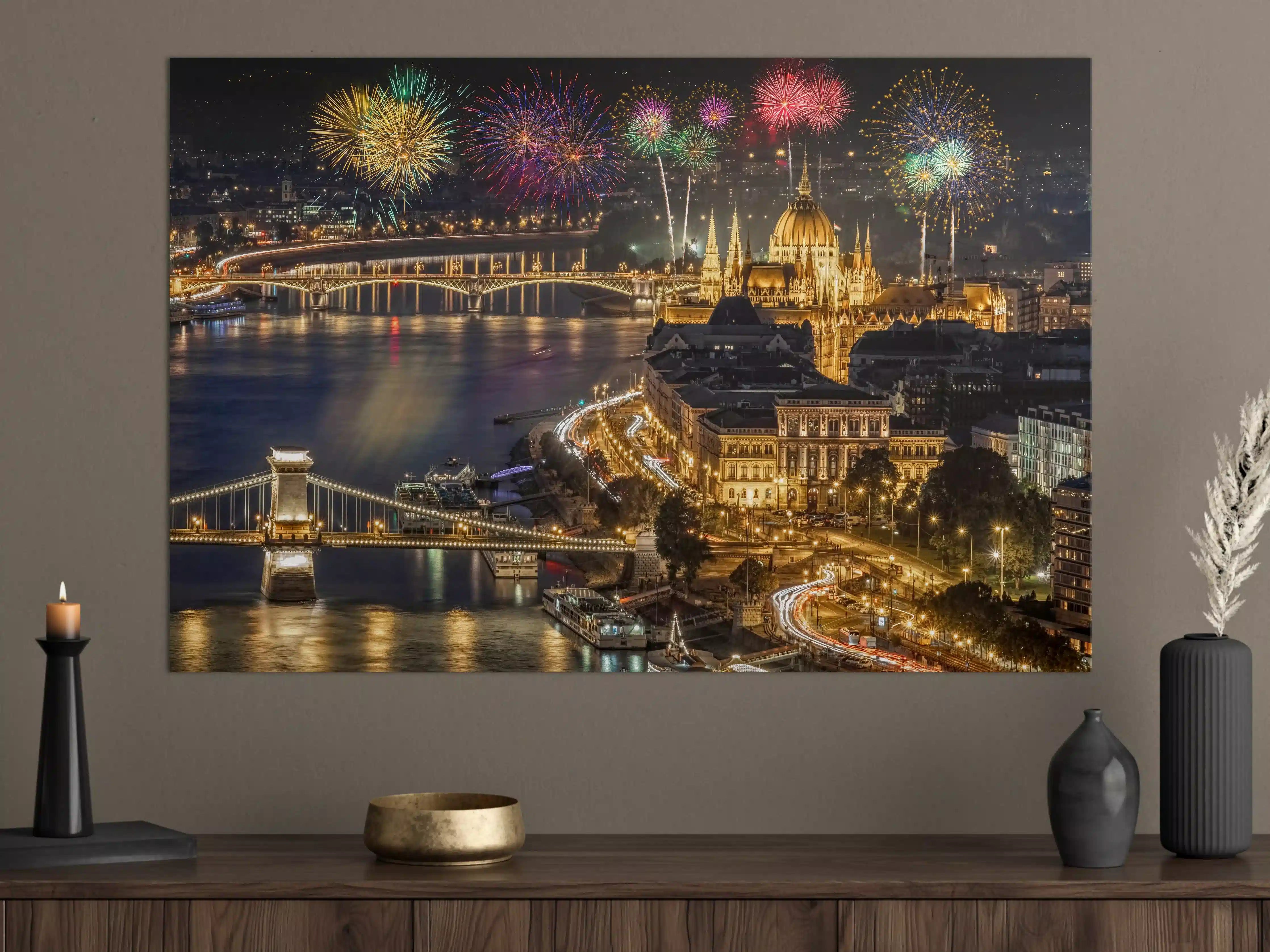 Große Wandbilder - Budapest Feuerwerk Nacht Panorama