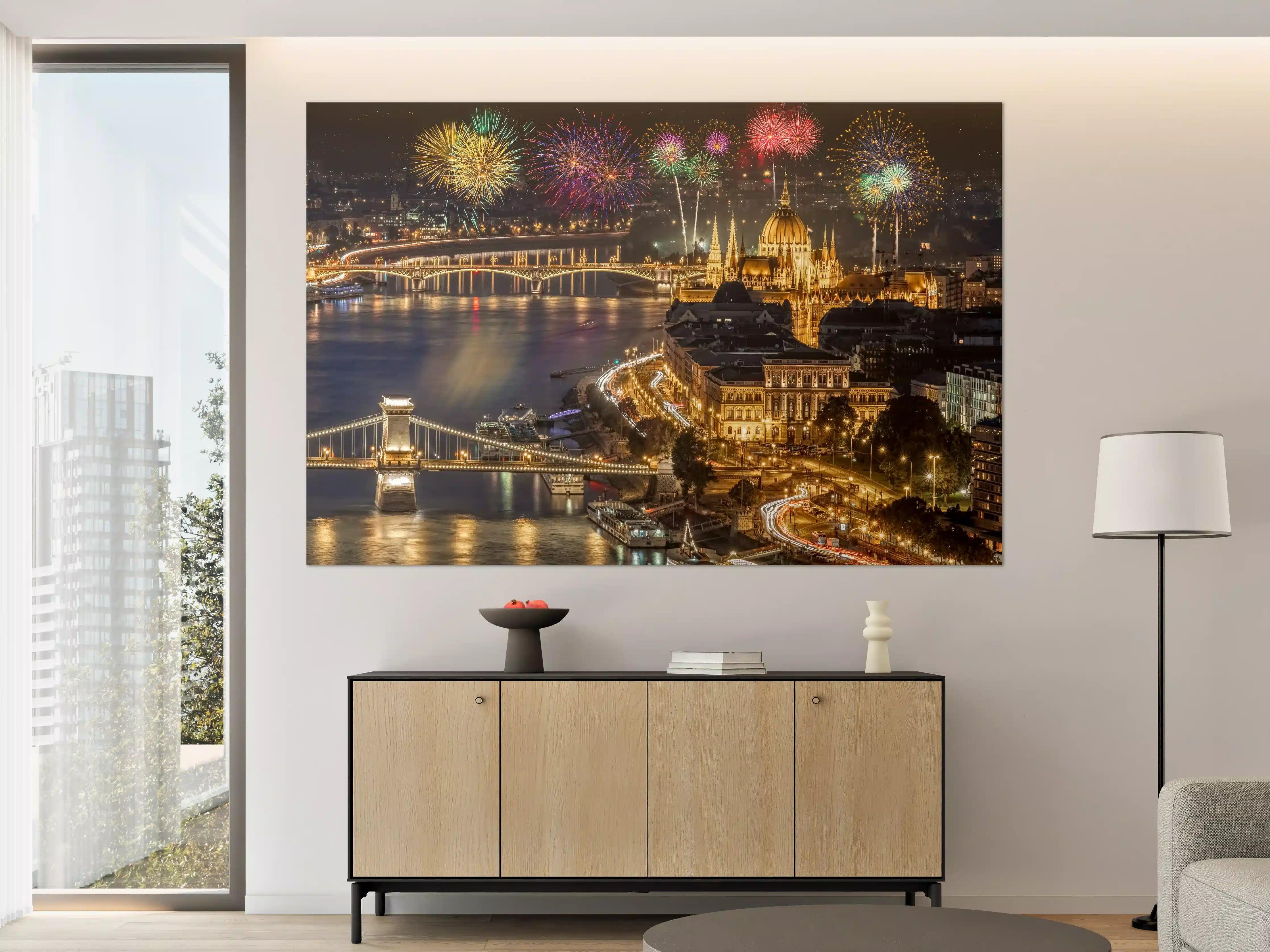 Große Wandbilder - Budapest Feuerwerk Nacht Panorama