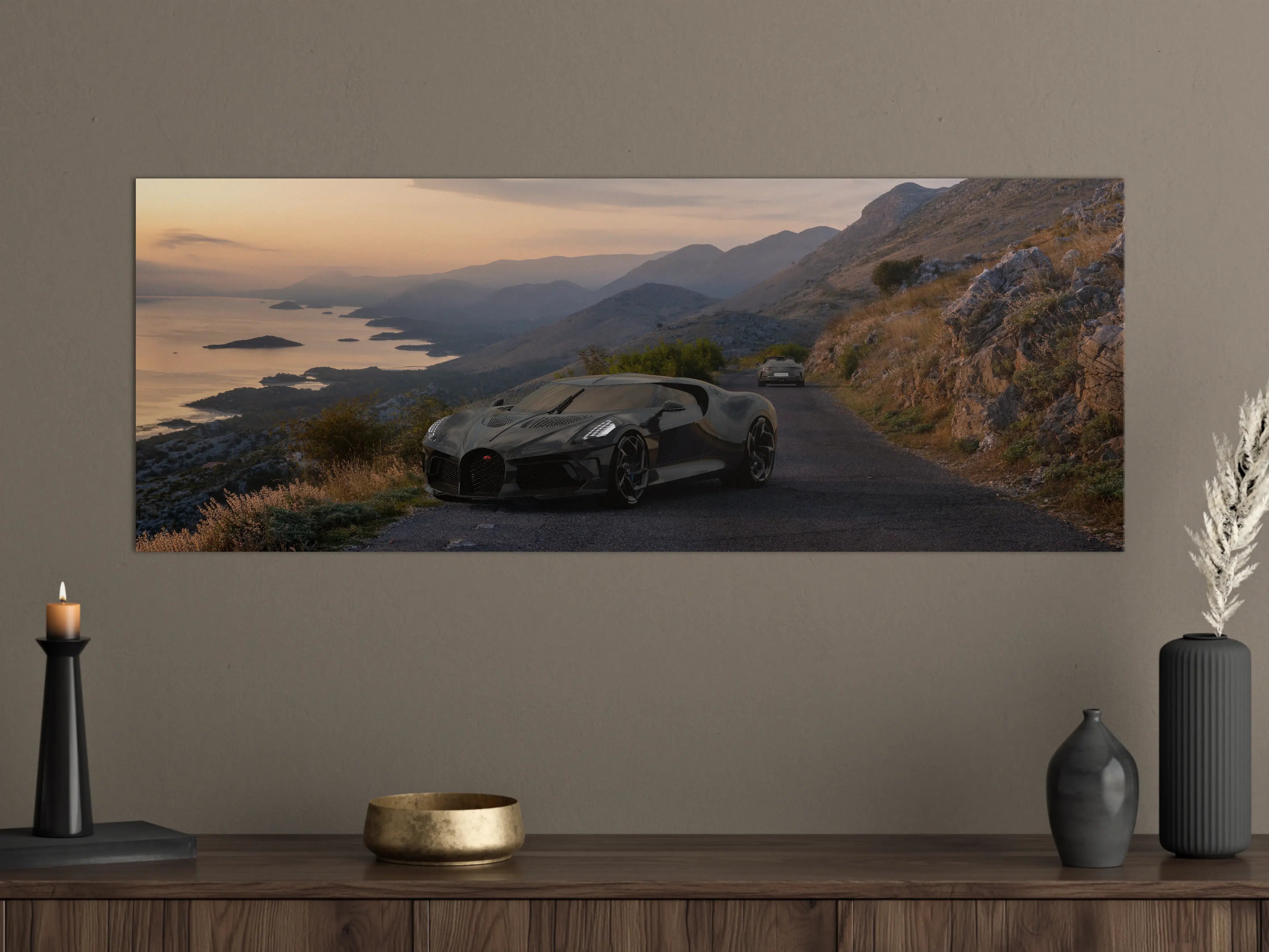 Große Wandbilder - Bugatti La Voiture Noire auf einer Straße am Meer