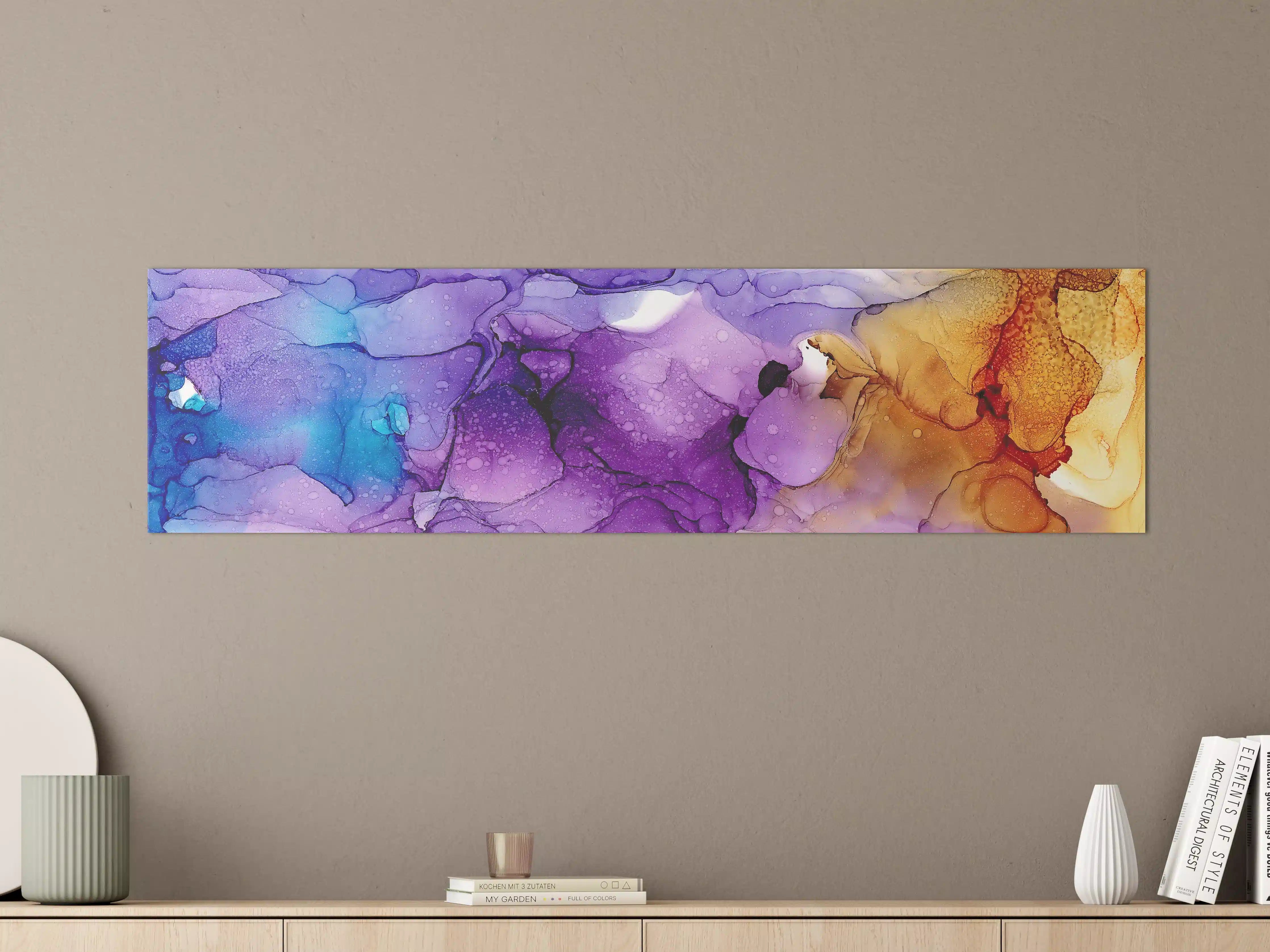Große Wandbilder - Bunte Aquarell-Ästhetik in Violett, Blau und Gold