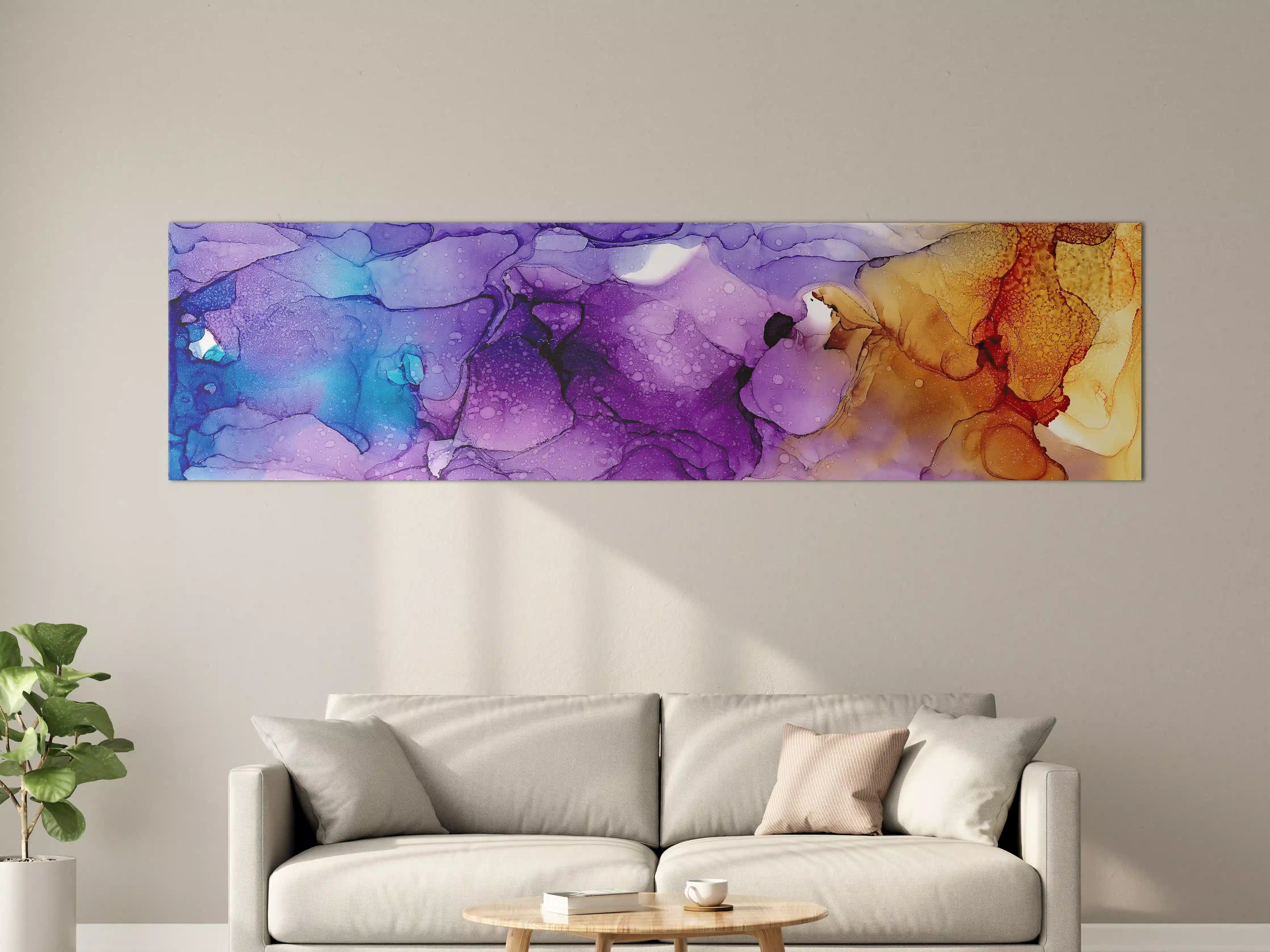 Große Wandbilder - Bunte Aquarell-Ästhetik in Violett, Blau und Gold