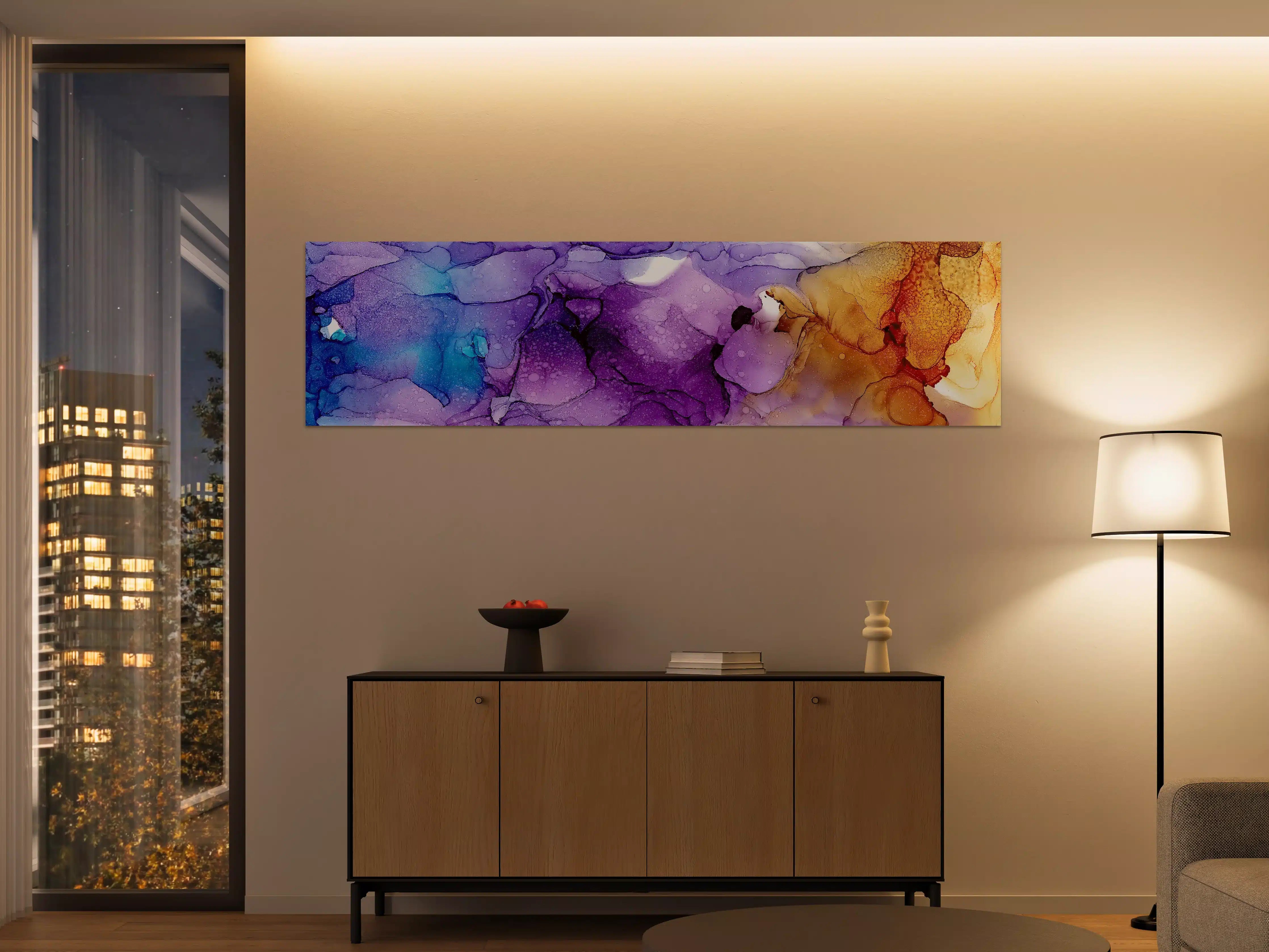 Große Wandbilder - Bunte Aquarell-Ästhetik in Violett, Blau und Gold