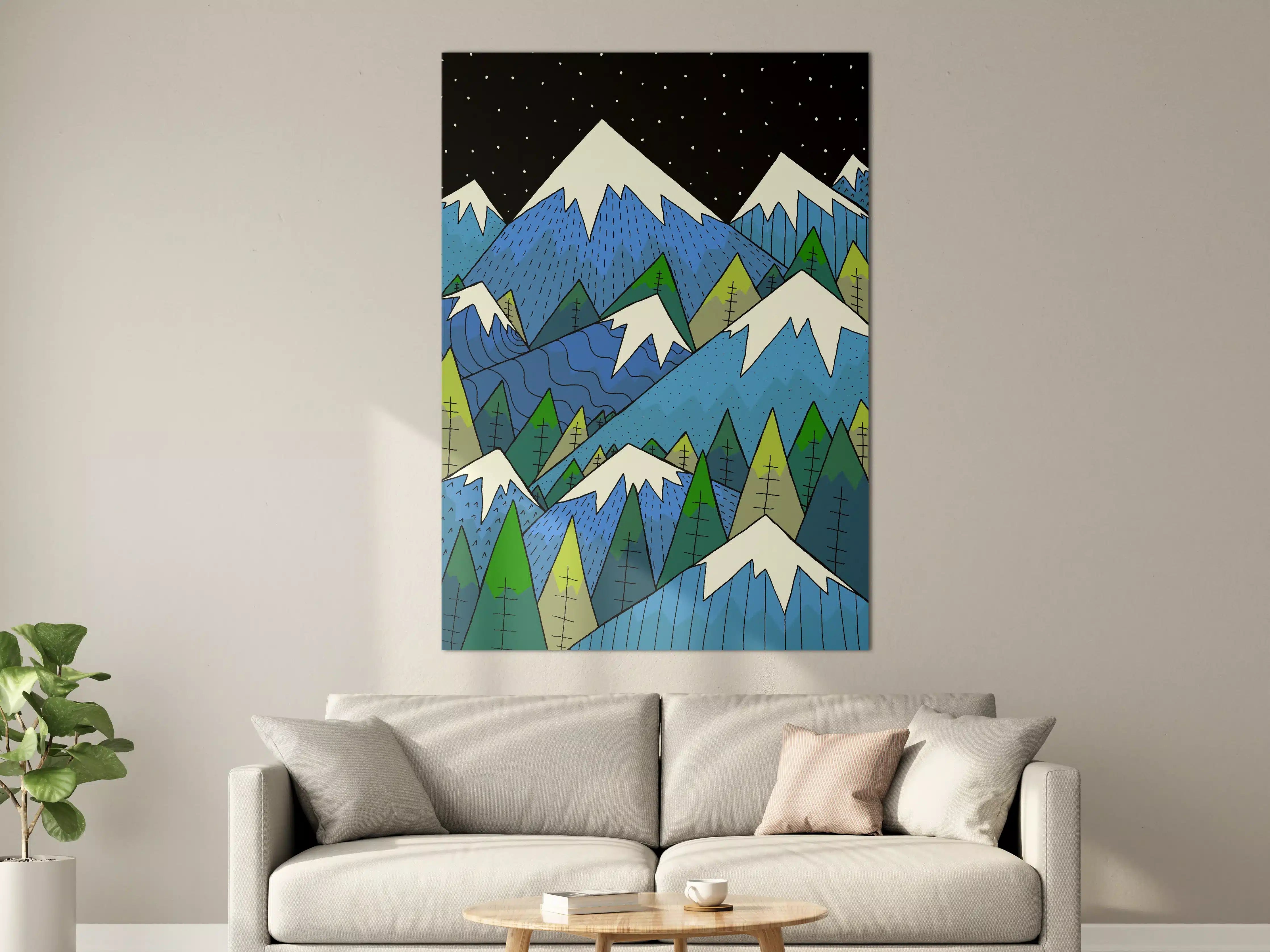 Große Wandbilder - Bunte Berglandschaft mit Schneegipfeln