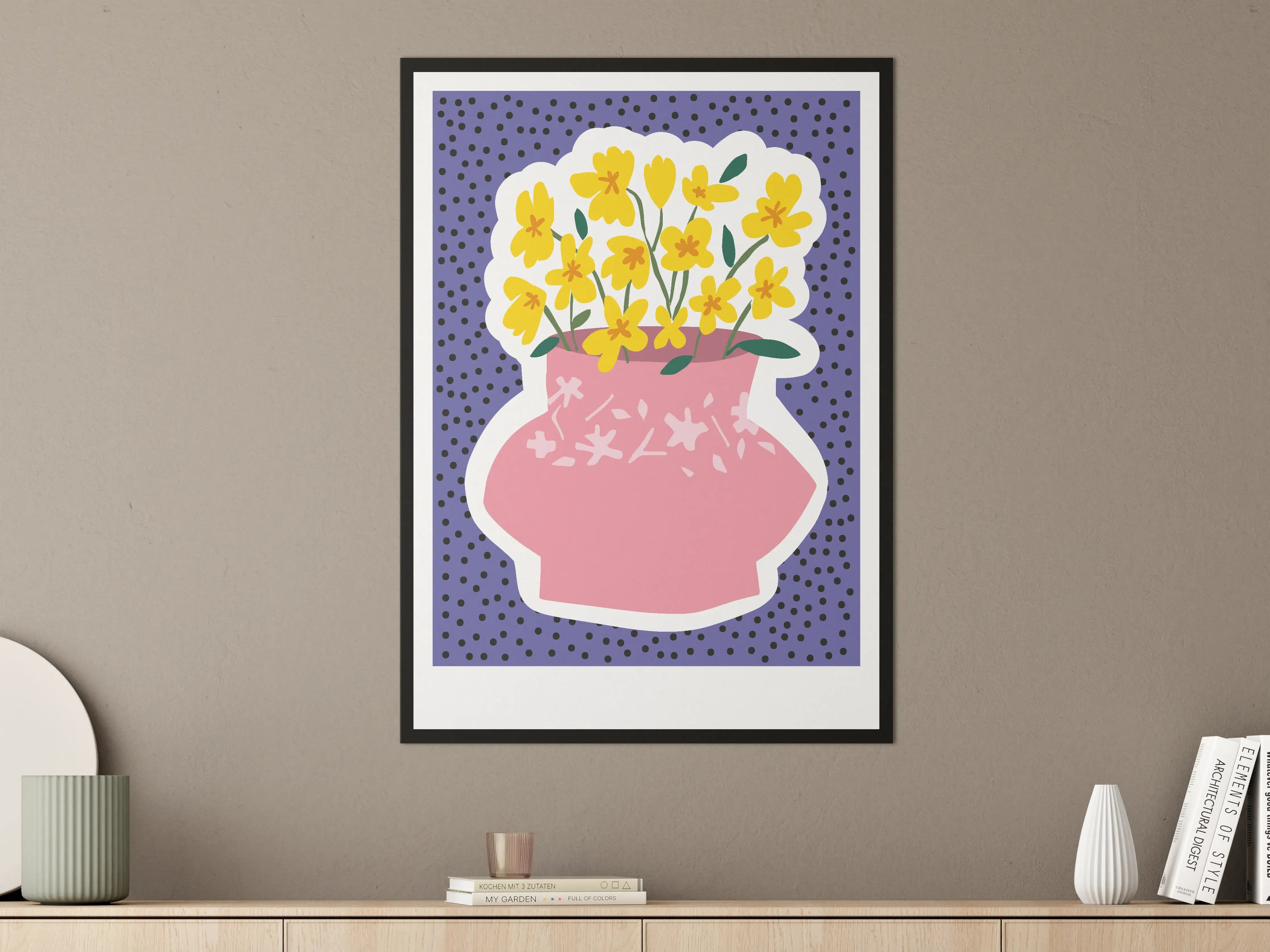 Große Wandbilder - Bunte Blumen in rosener Vase