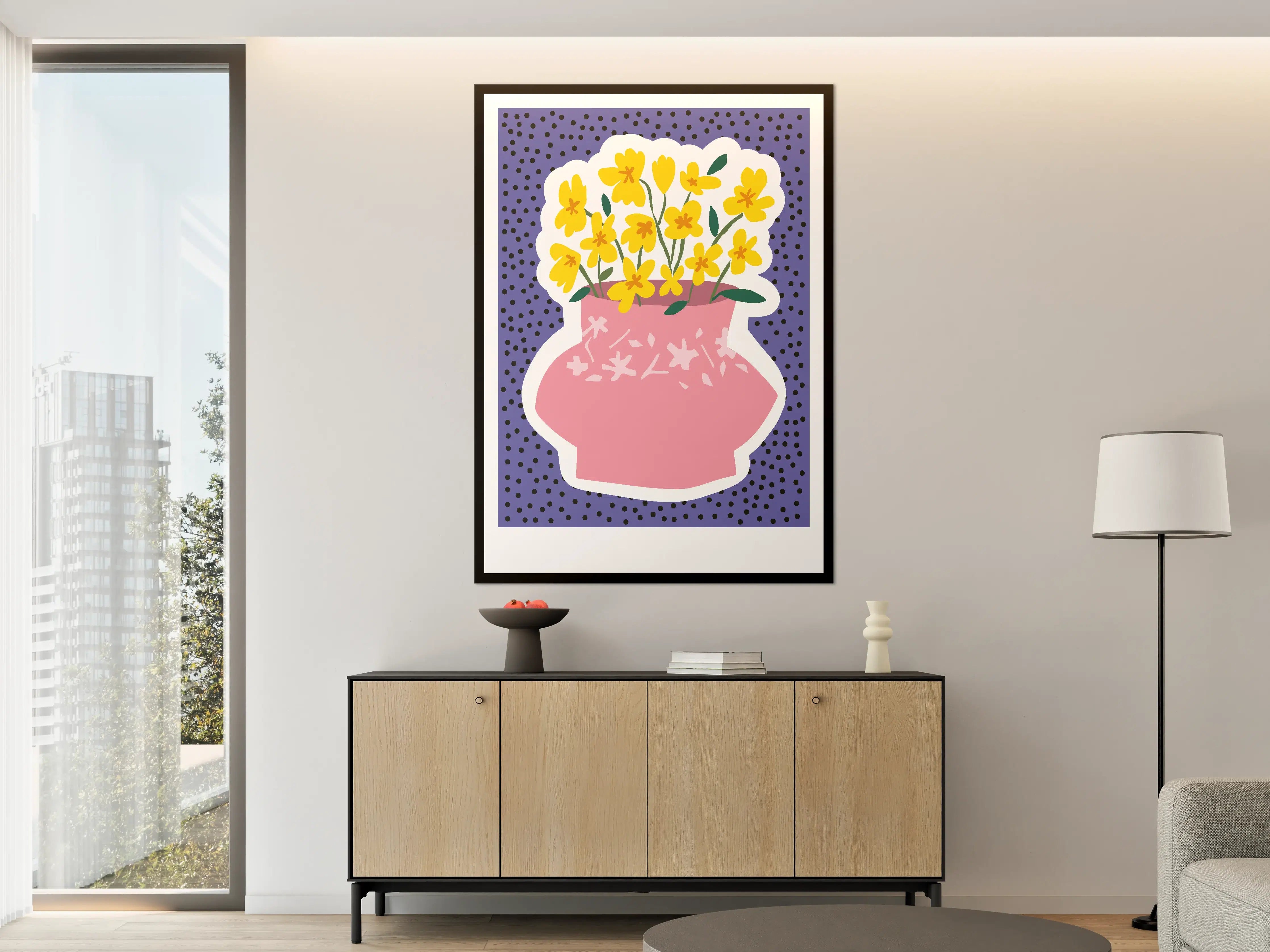 Große Wandbilder - Bunte Blumen in rosener Vase