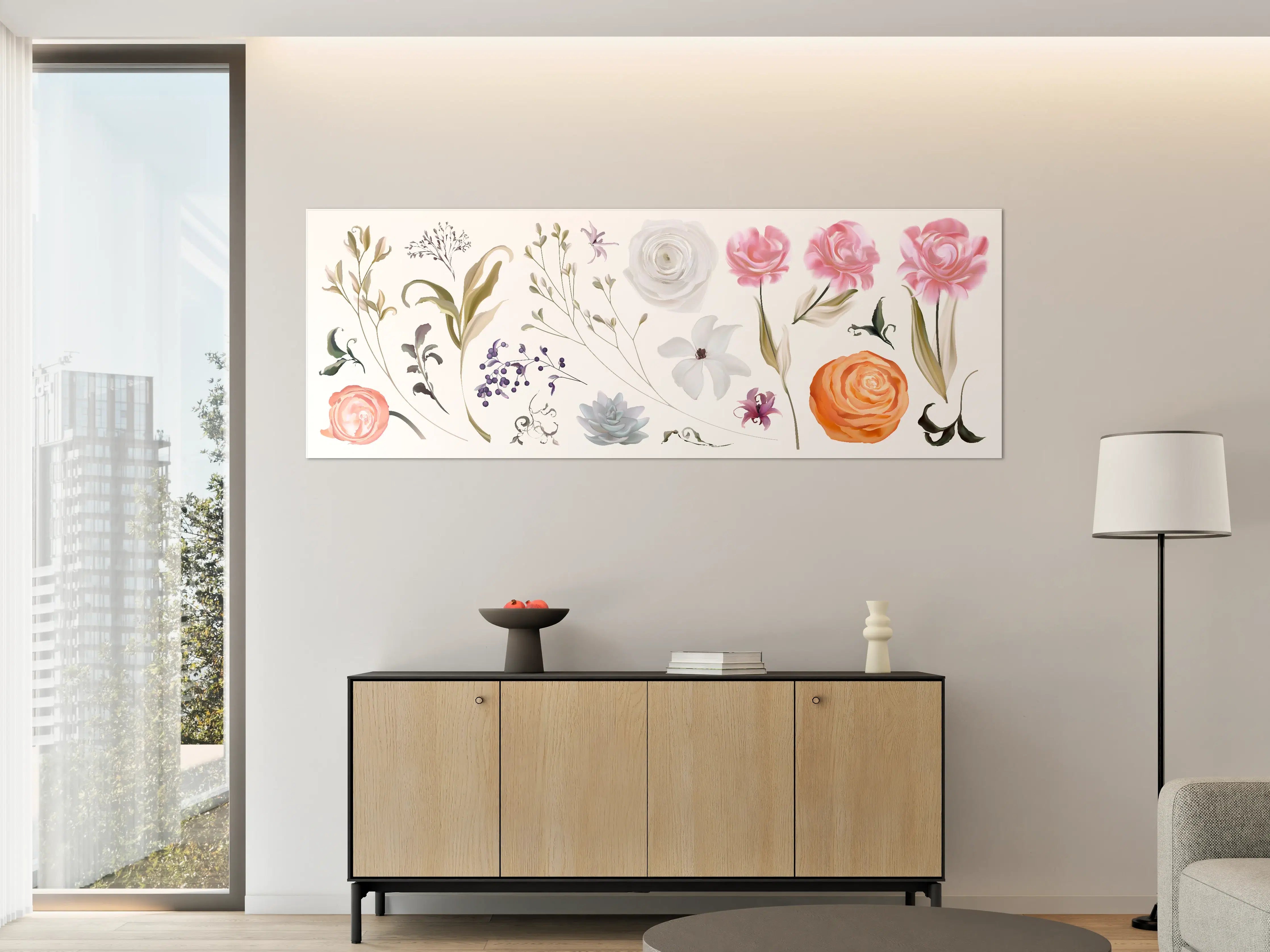 Große Wandbilder - Bunte Blumenillustrationen Set