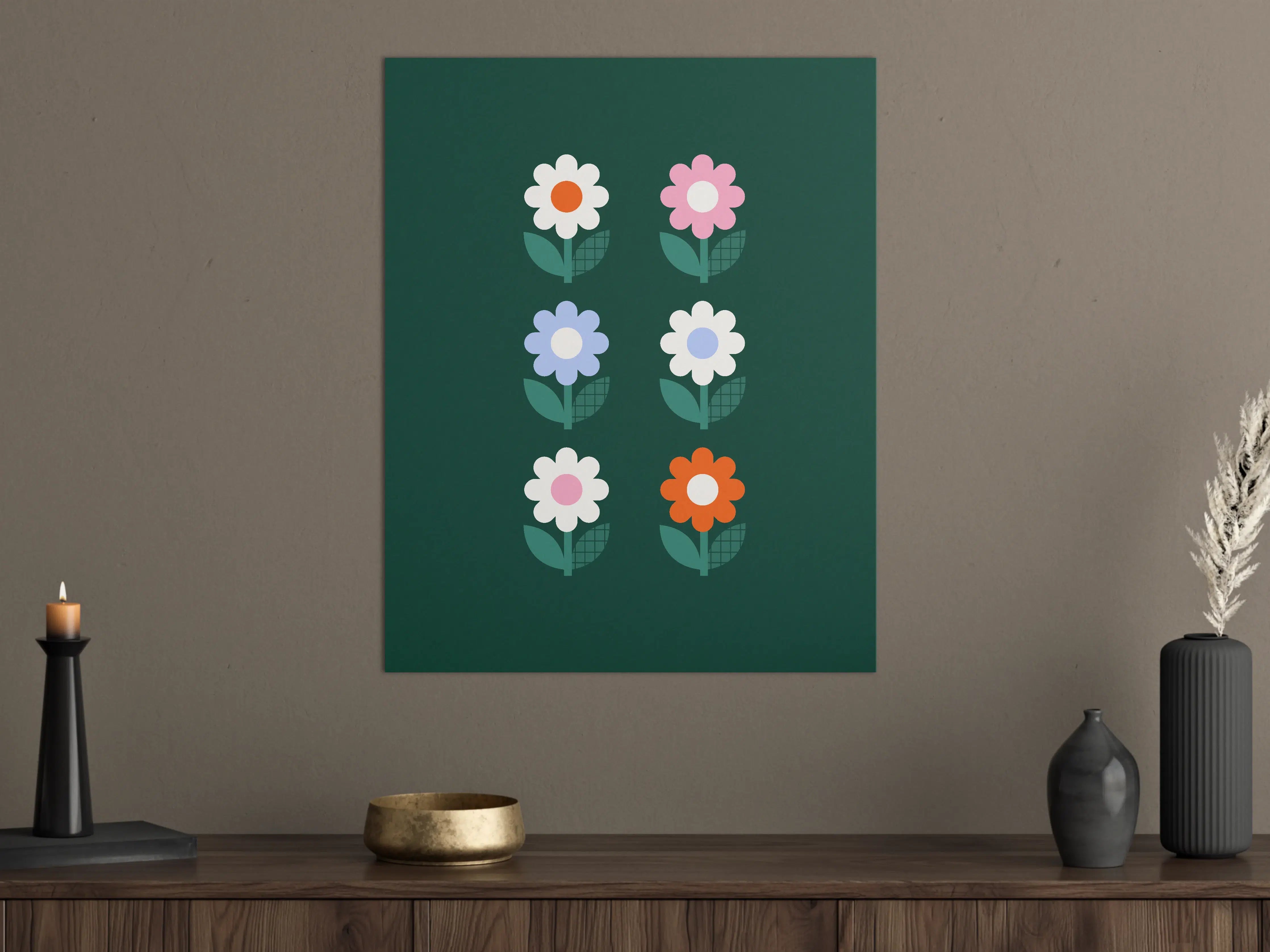 Große Wandbilder - Bunte Blumenmotive auf dunklem Hintergrund