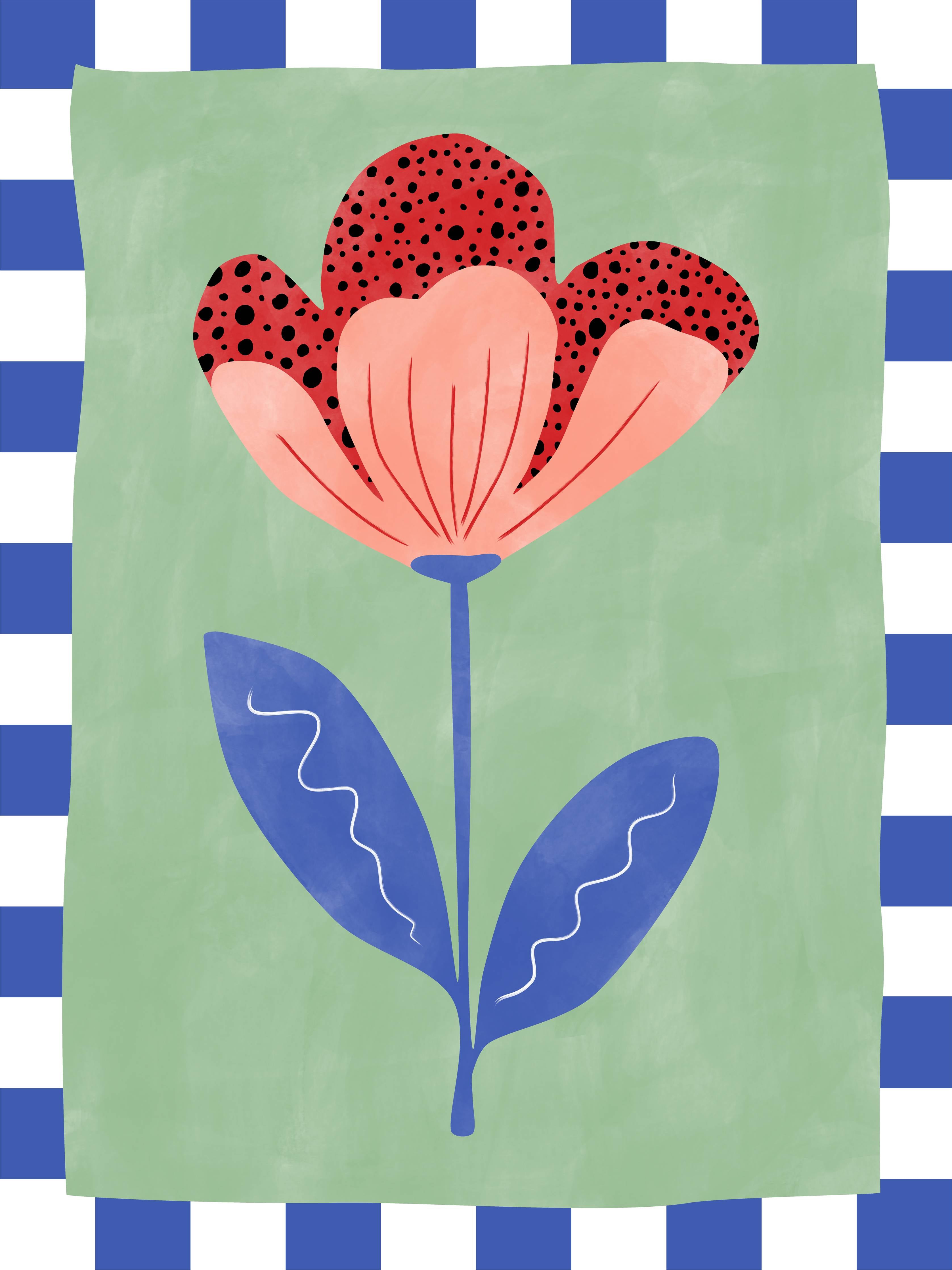 Große Wandbilder-Bunte Blumenmuster auf grünem Hintergrund