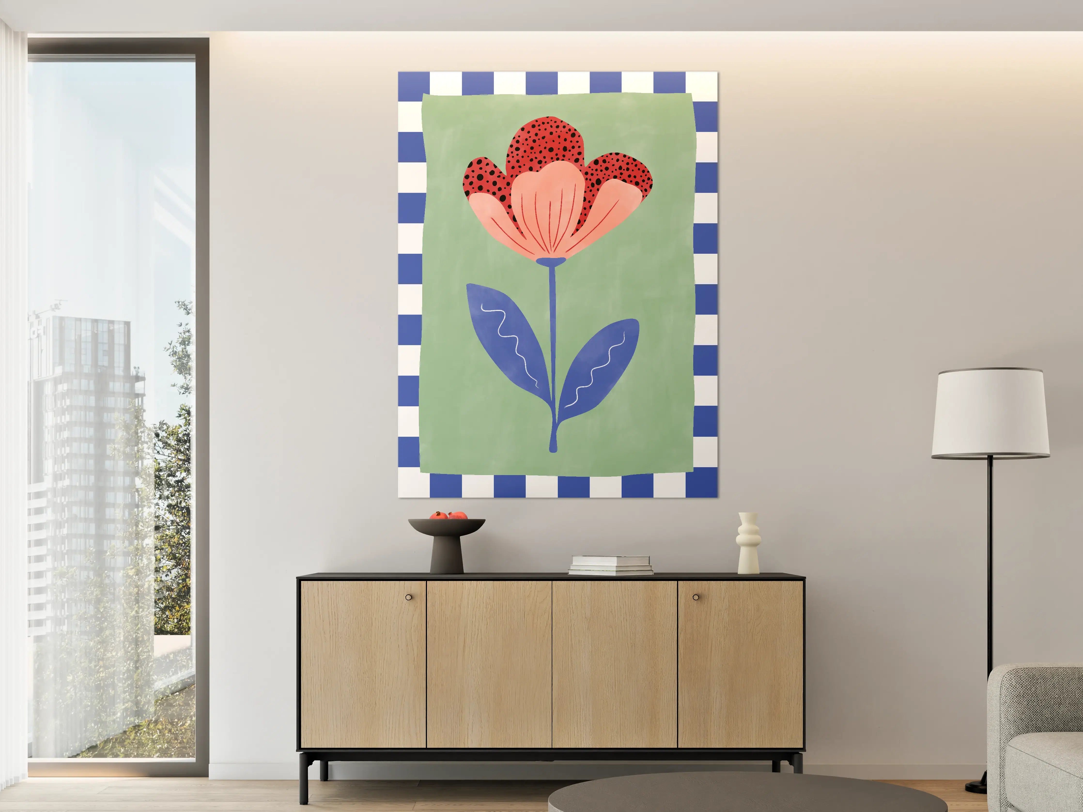 Große Wandbilder - Bunte Blumenmuster auf grünem Hintergrund
