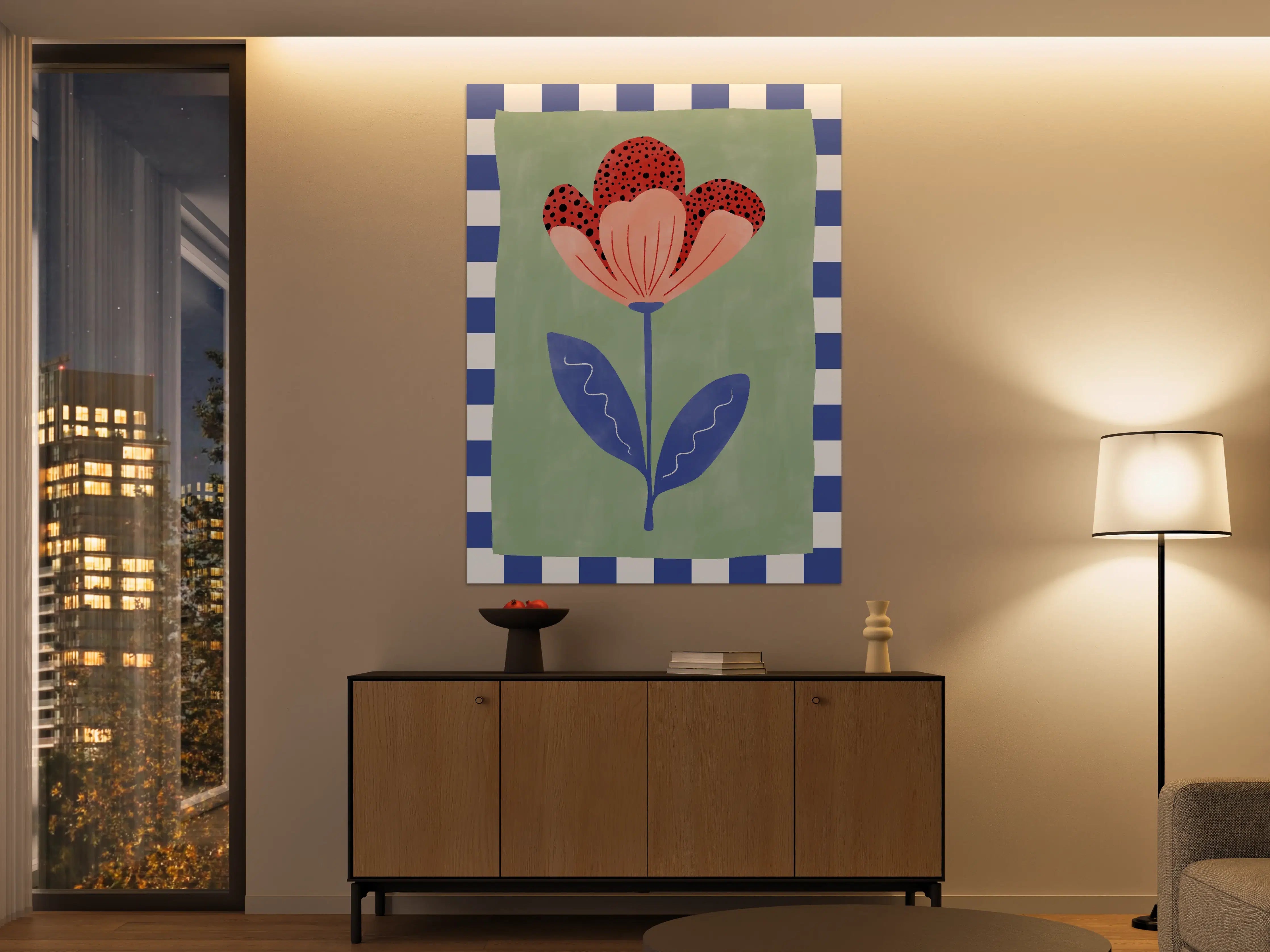Große Wandbilder - Bunte Blumenmuster auf grünem Hintergrund