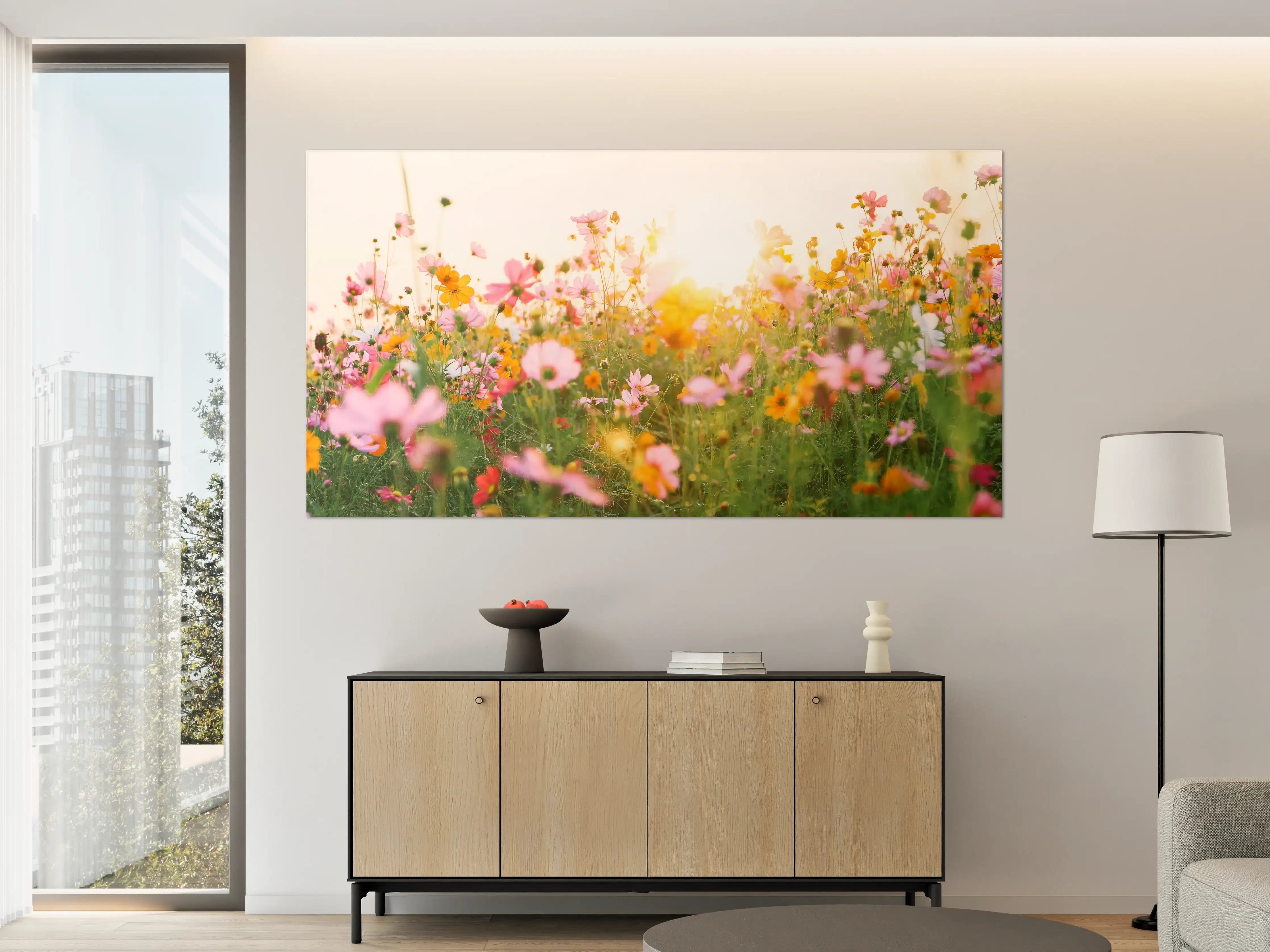 Große Wandbilder - Bunte Blumenwiese im Sonnenlicht