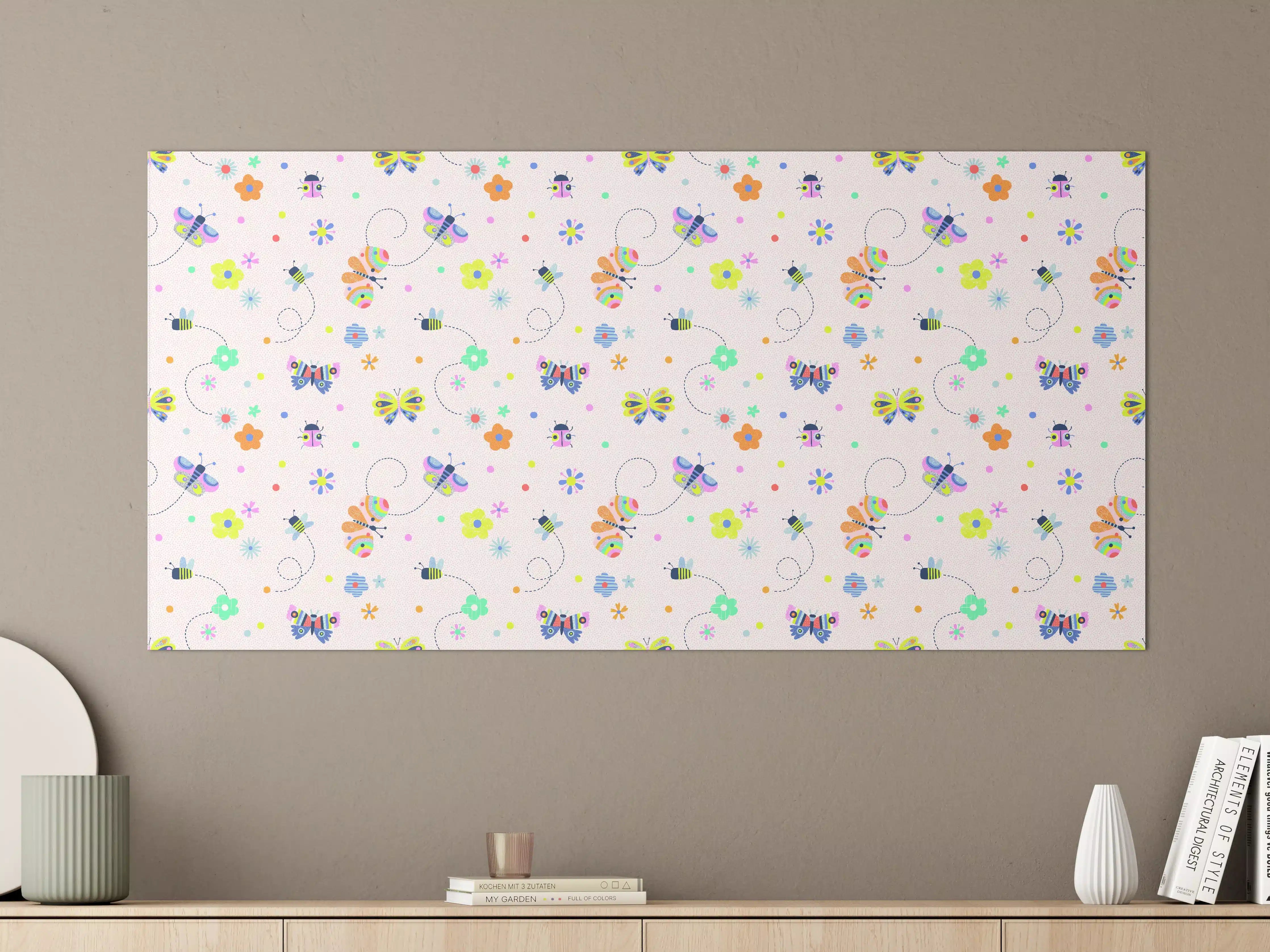 Große Wandbilder - Bunte Blumenwiese mit Libellen und Schmetterlingen