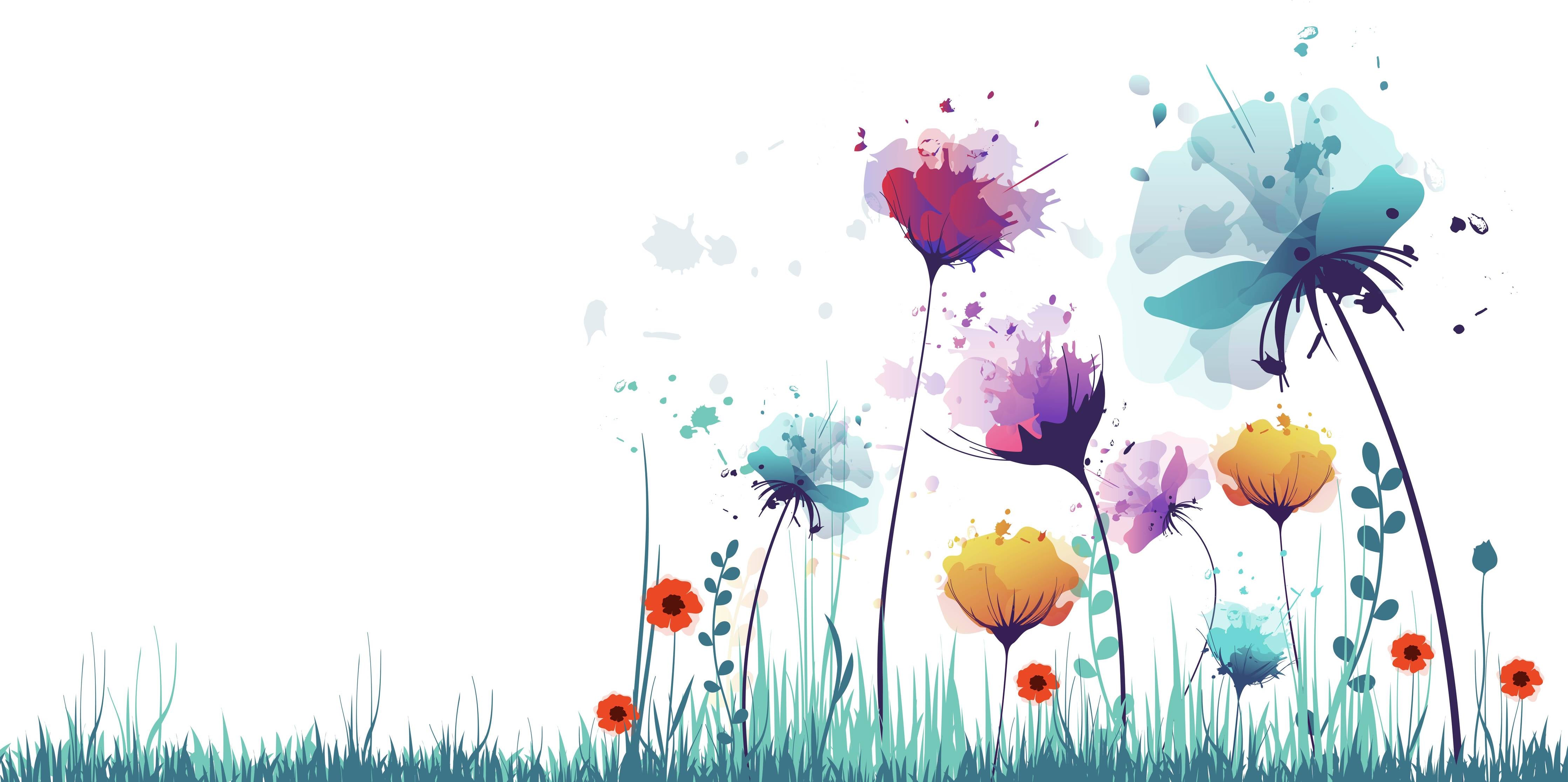 Große Wandbilder-Bunte Blumenwiese mit Wasserfarbeffekten