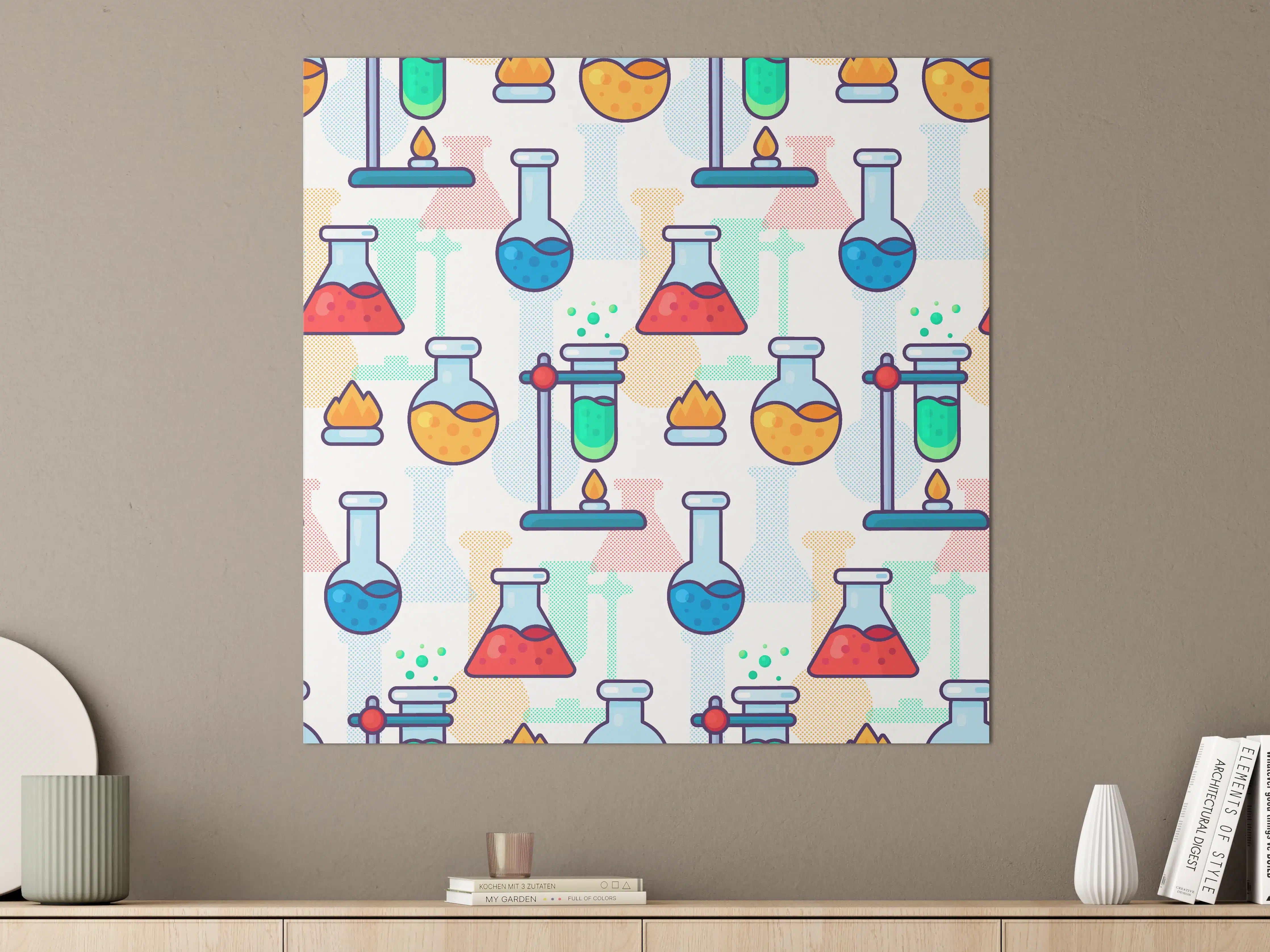 Große Wandbilder - Bunte Chemie-Illustration mit Glasflaschen