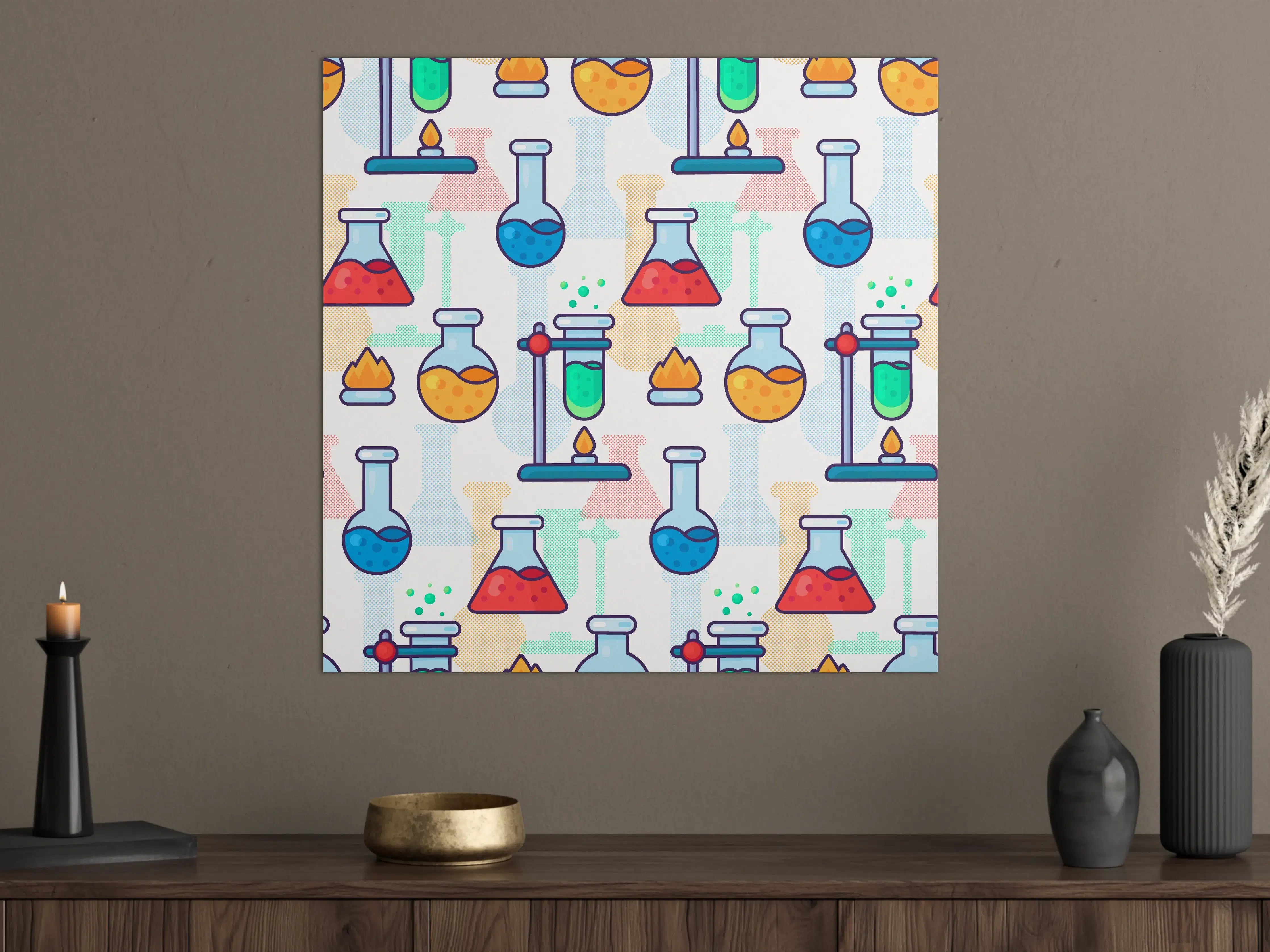 Große Wandbilder - Bunte Chemie-Illustration mit Glasflaschen