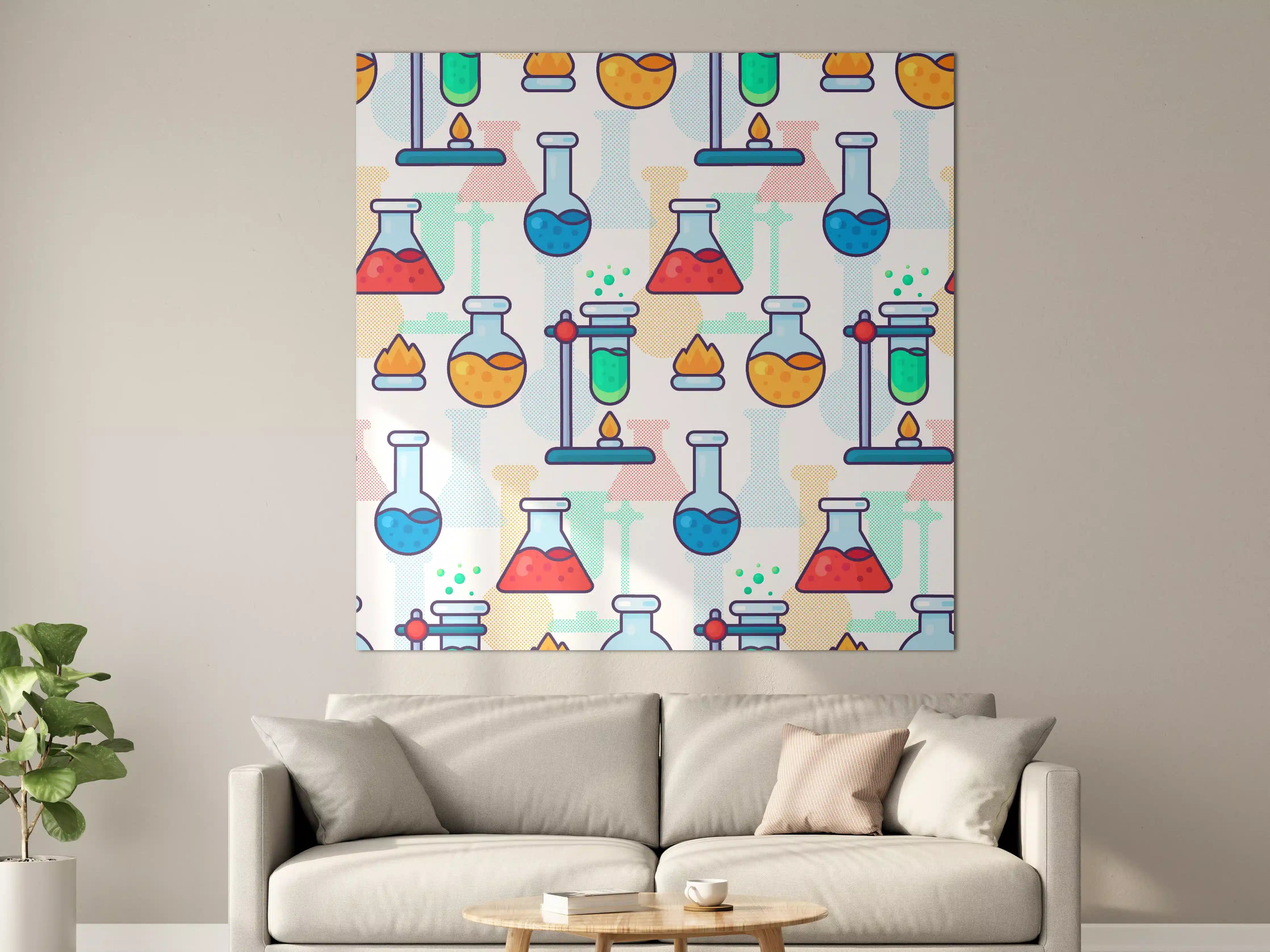 Große Wandbilder - Bunte Chemie-Illustration mit Glasflaschen