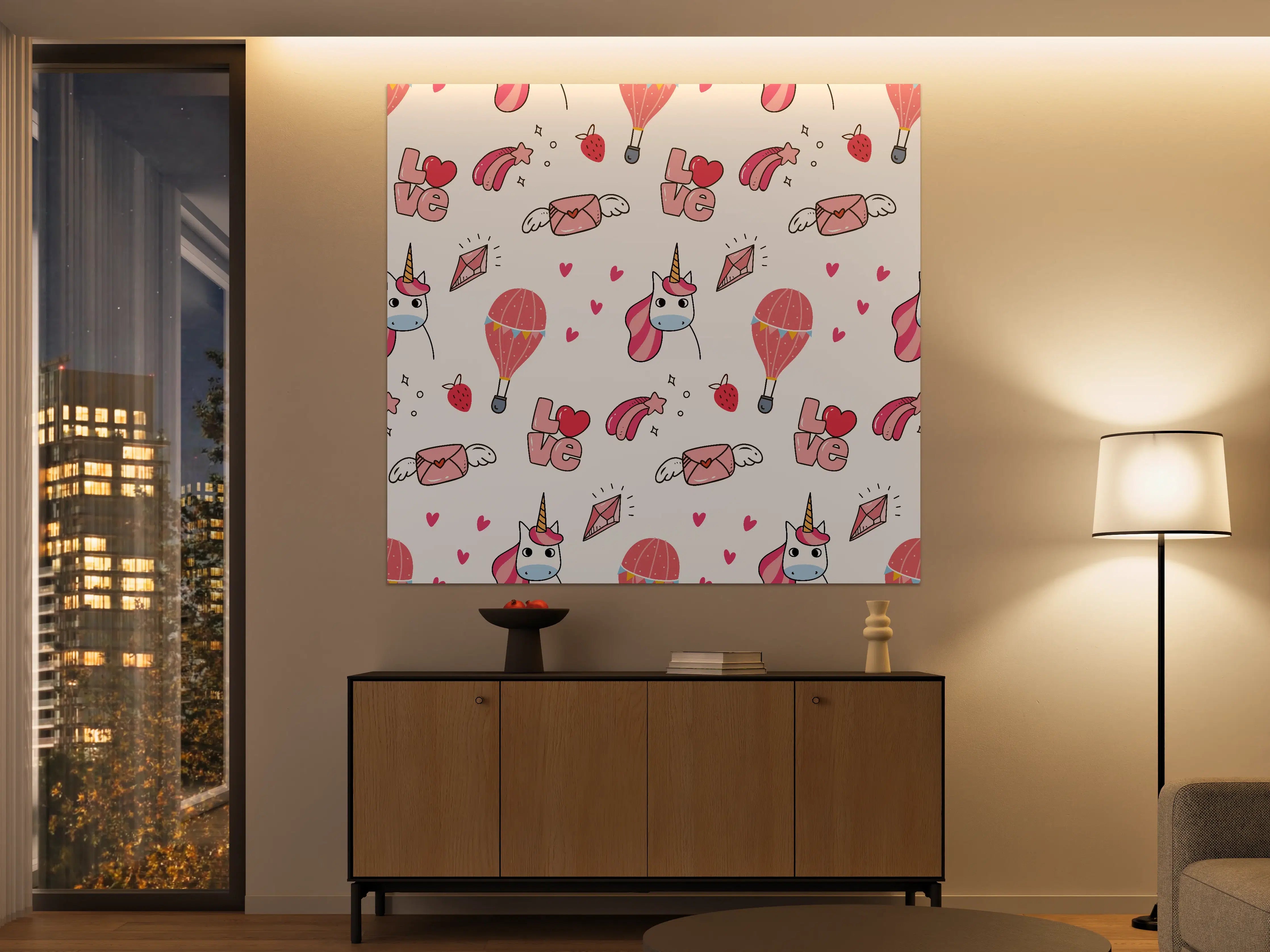 Große Wandbilder - Bunte Einhorn-Liebe Designmuster