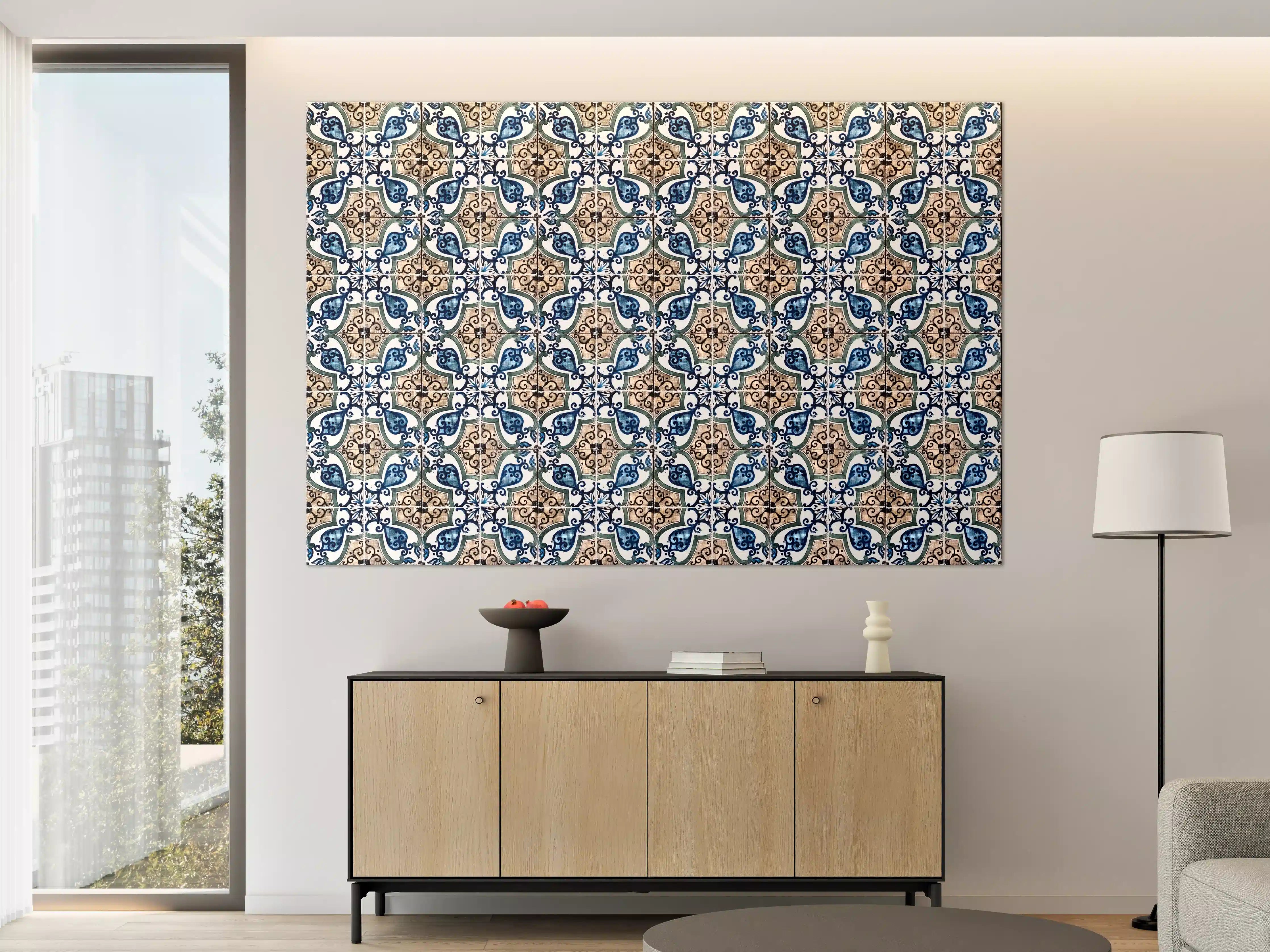 Große Wandbilder - Bunte Fliesenmuster mit blauen Ornamenten