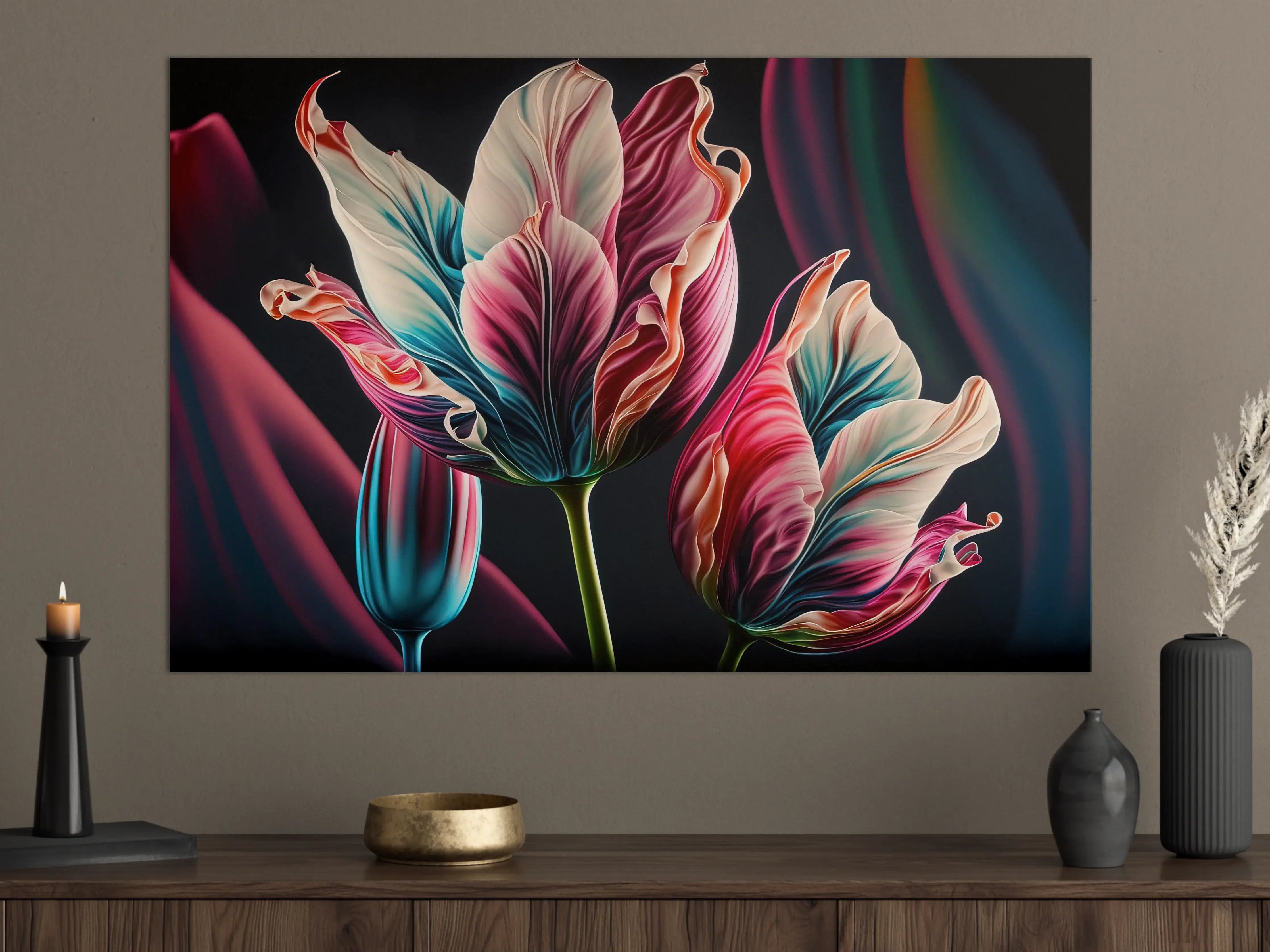 Große Wandbilder - Bunte Fluid Kunst Tulpen