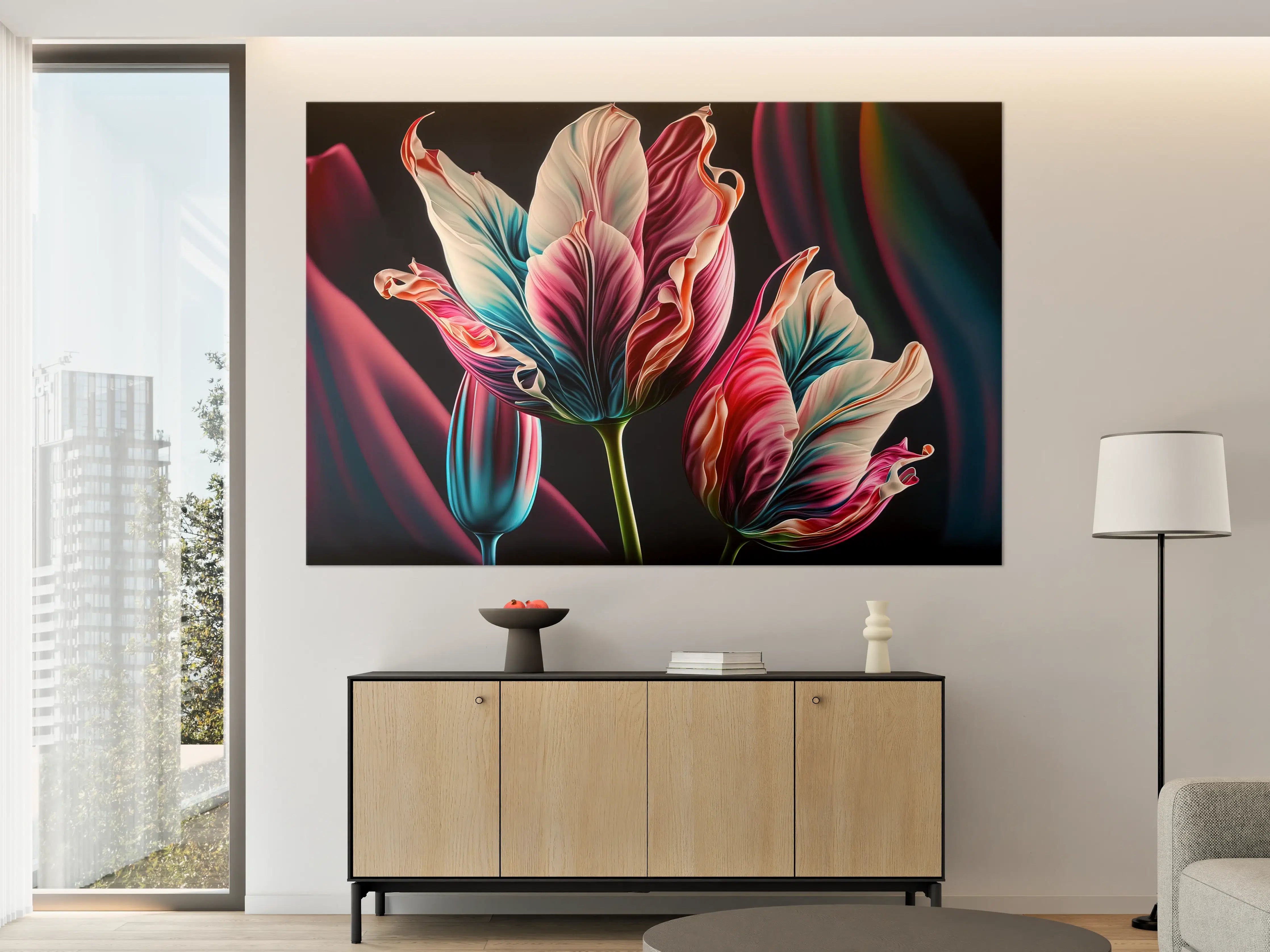 Große Wandbilder - Bunte Fluid Kunst Tulpen