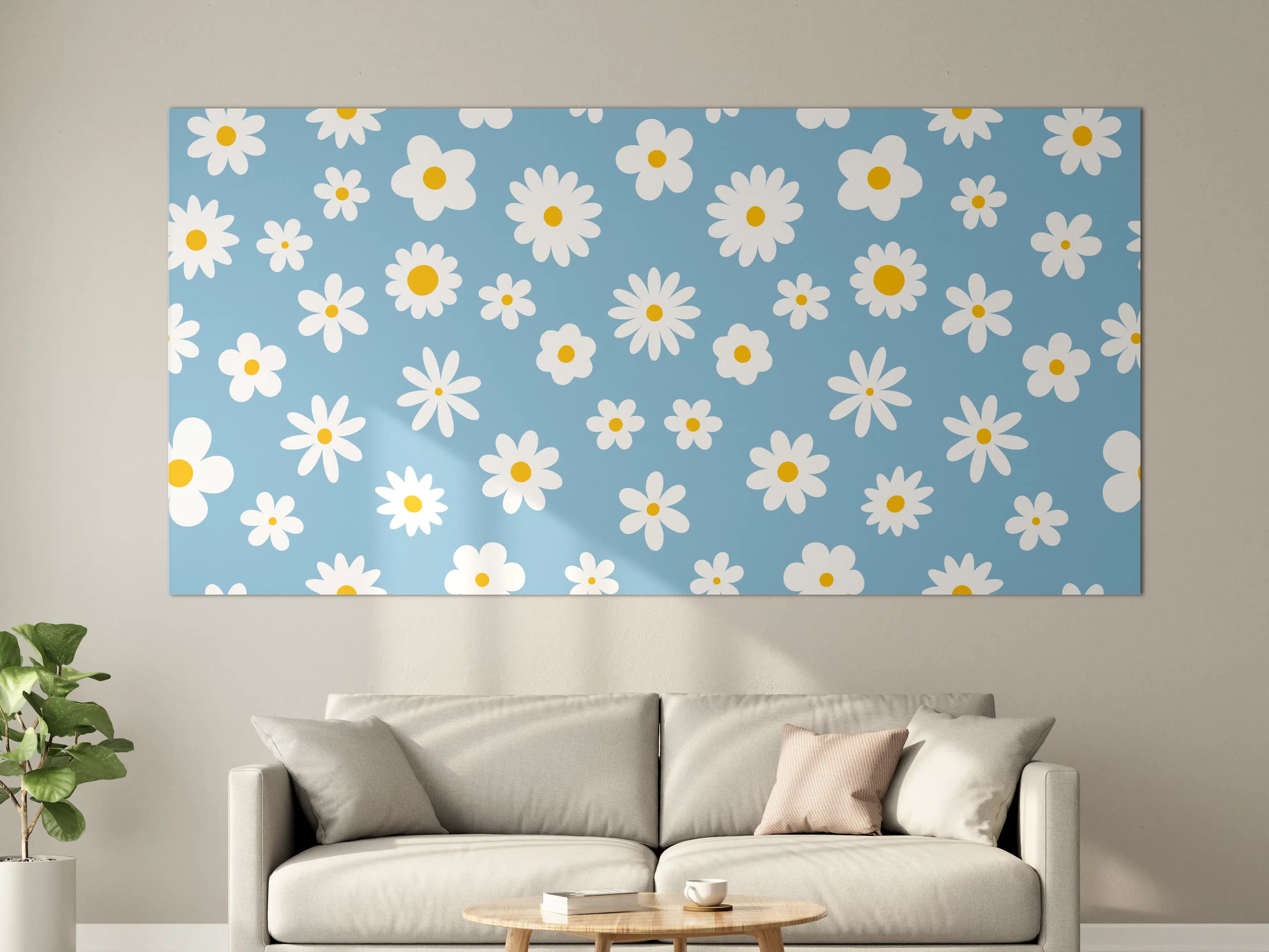 Große Wandbilder - Bunte Gänseblümchen auf Himmelblau