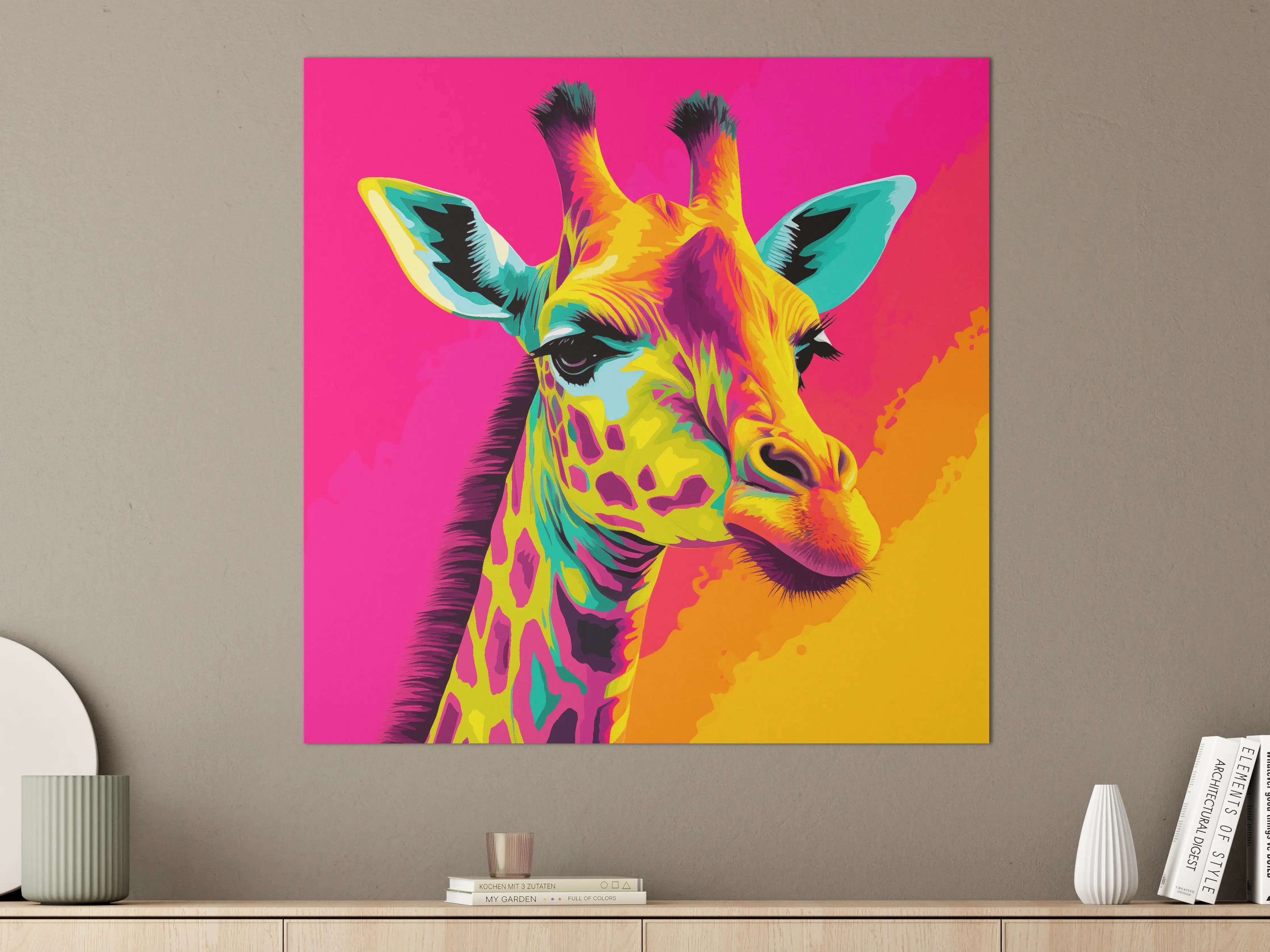 Große Wandbilder - Bunte Giraffe in lebendigen Farben