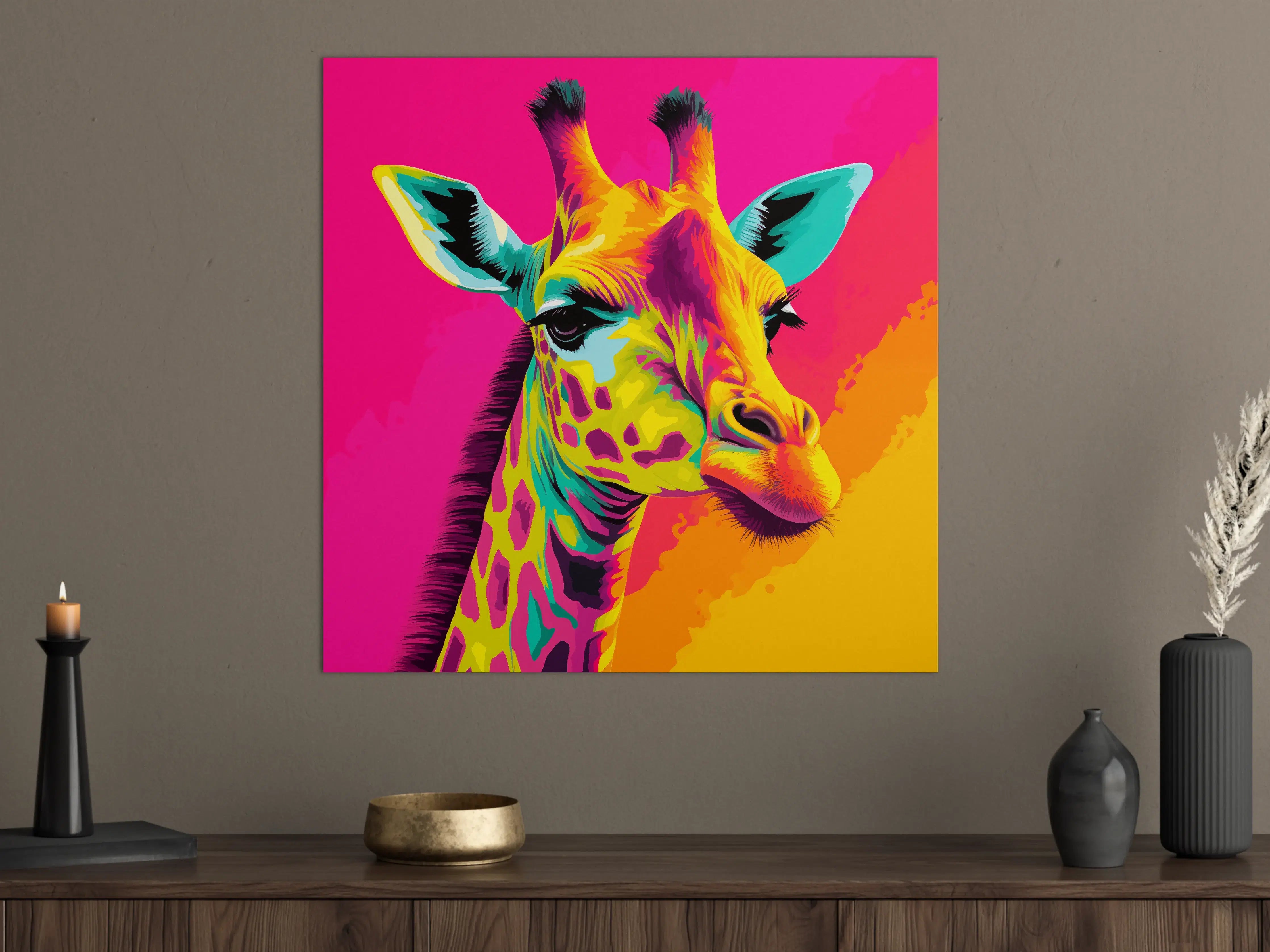 Große Wandbilder - Bunte Giraffe in lebendigen Farben