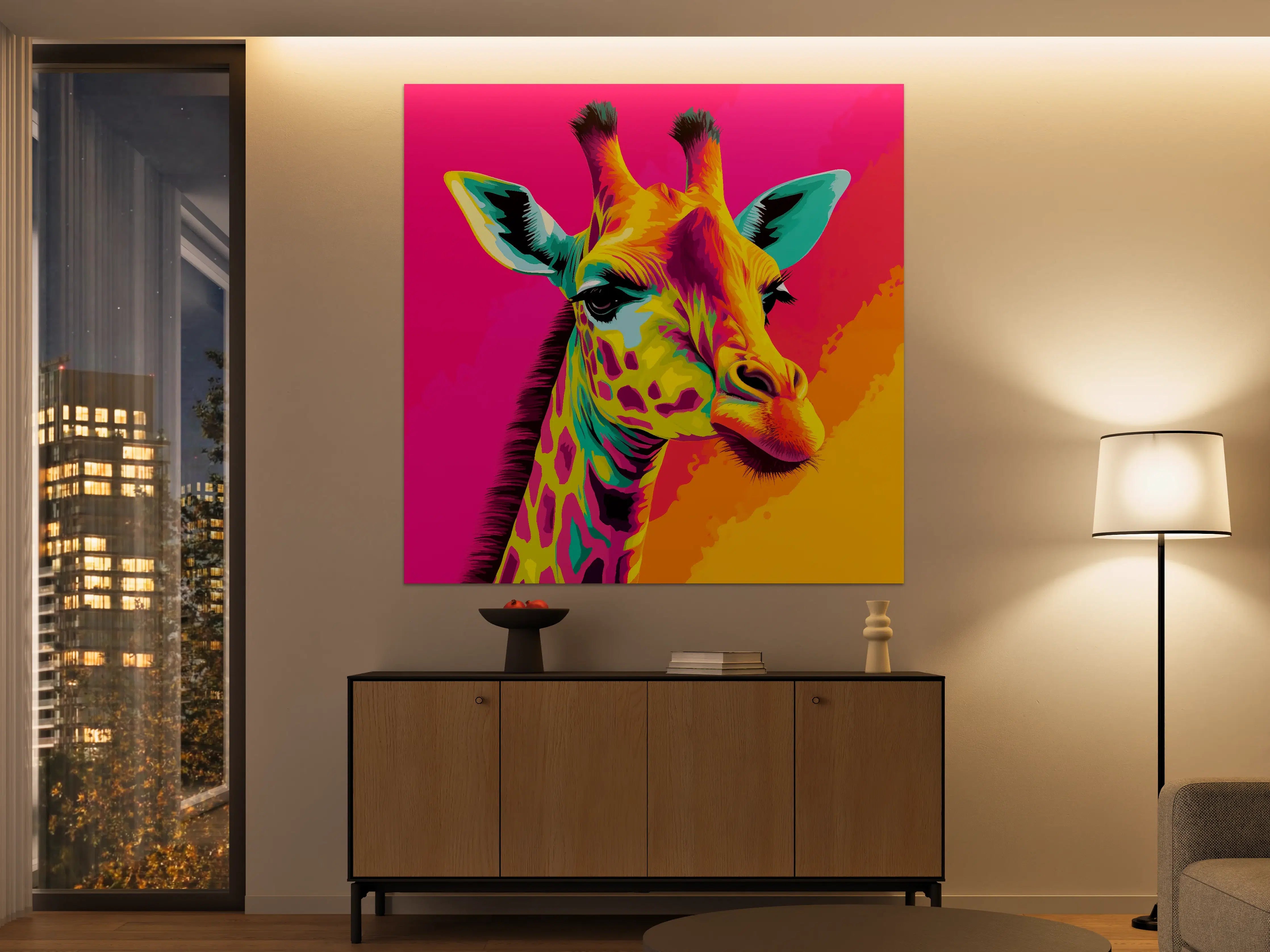 Große Wandbilder - Bunte Giraffe in lebendigen Farben