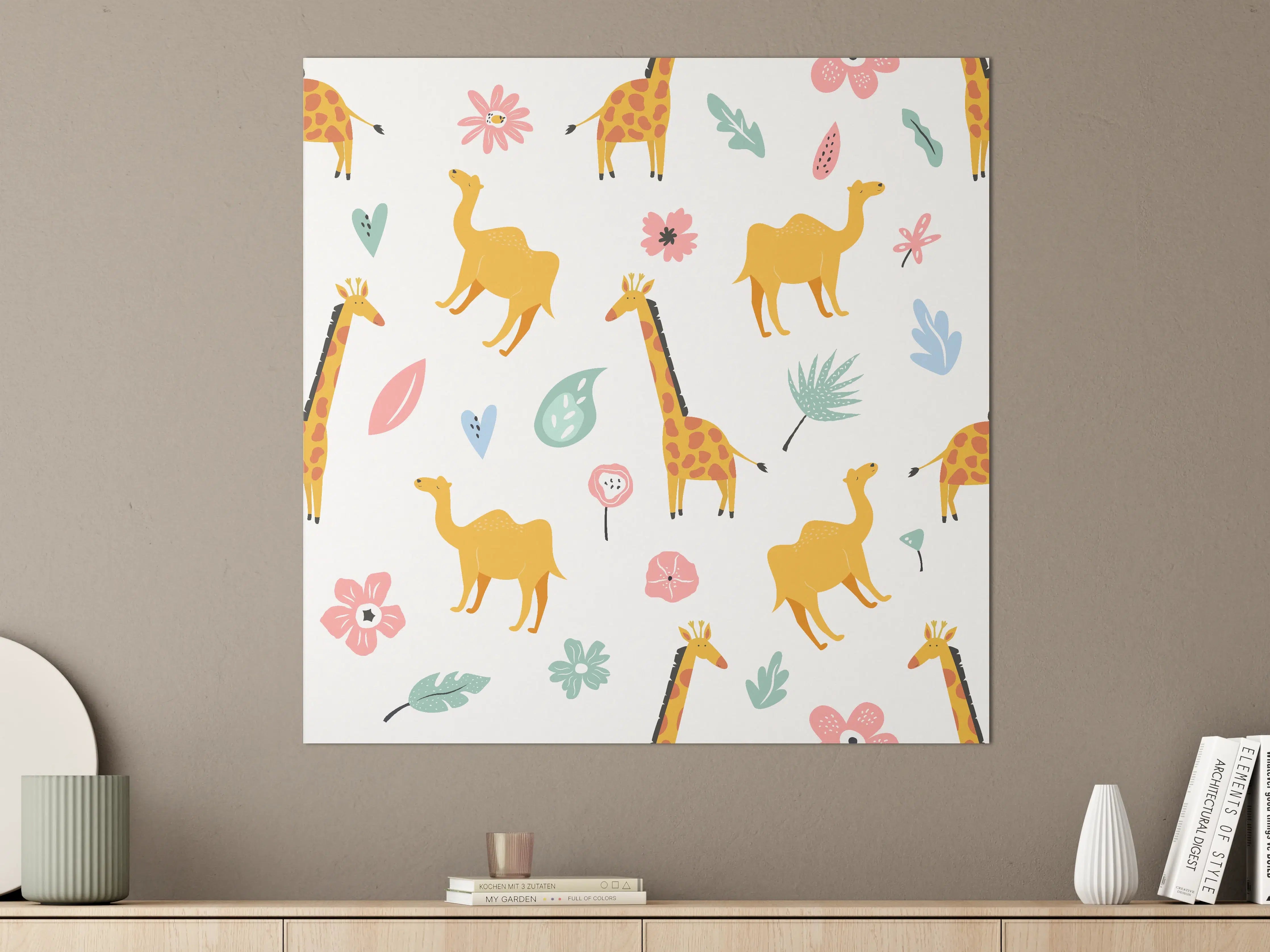 Große Wandbilder - Bunte Giraffen & Blumen Muster