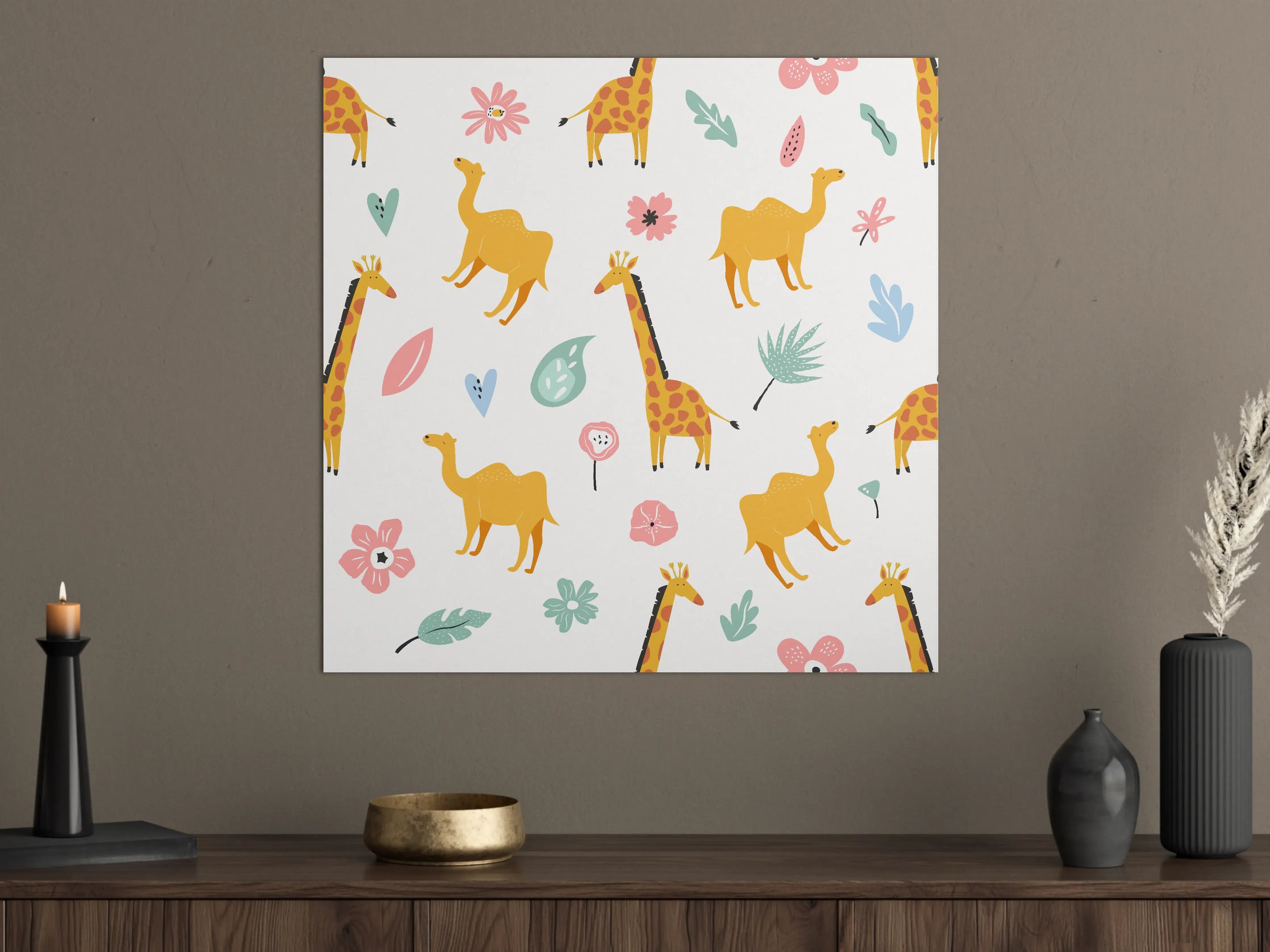 Große Wandbilder - Bunte Giraffen & Blumen Muster