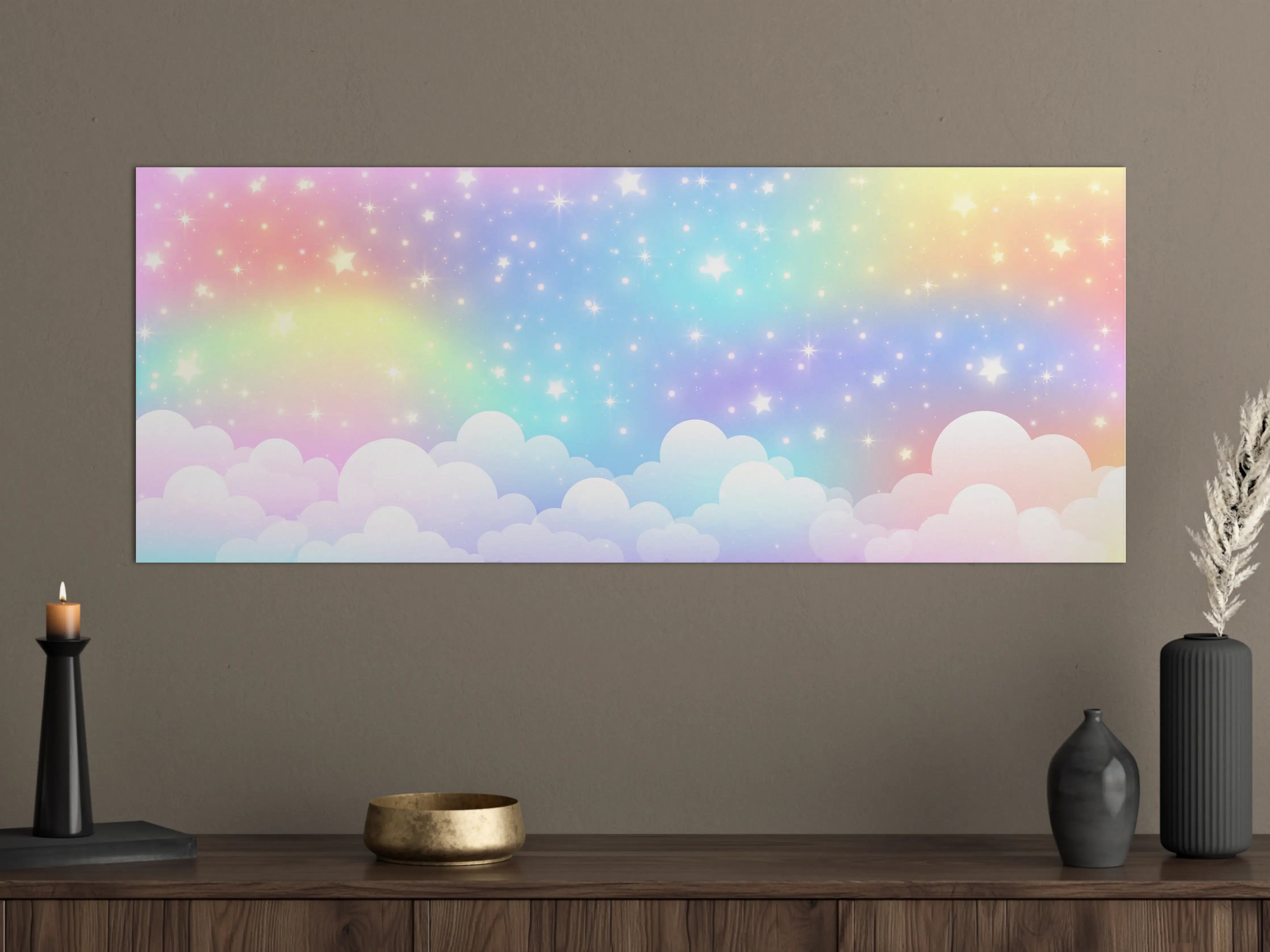 Große Wandbilder - Bunte Himmelsszene mit Regenbogen und Sternen