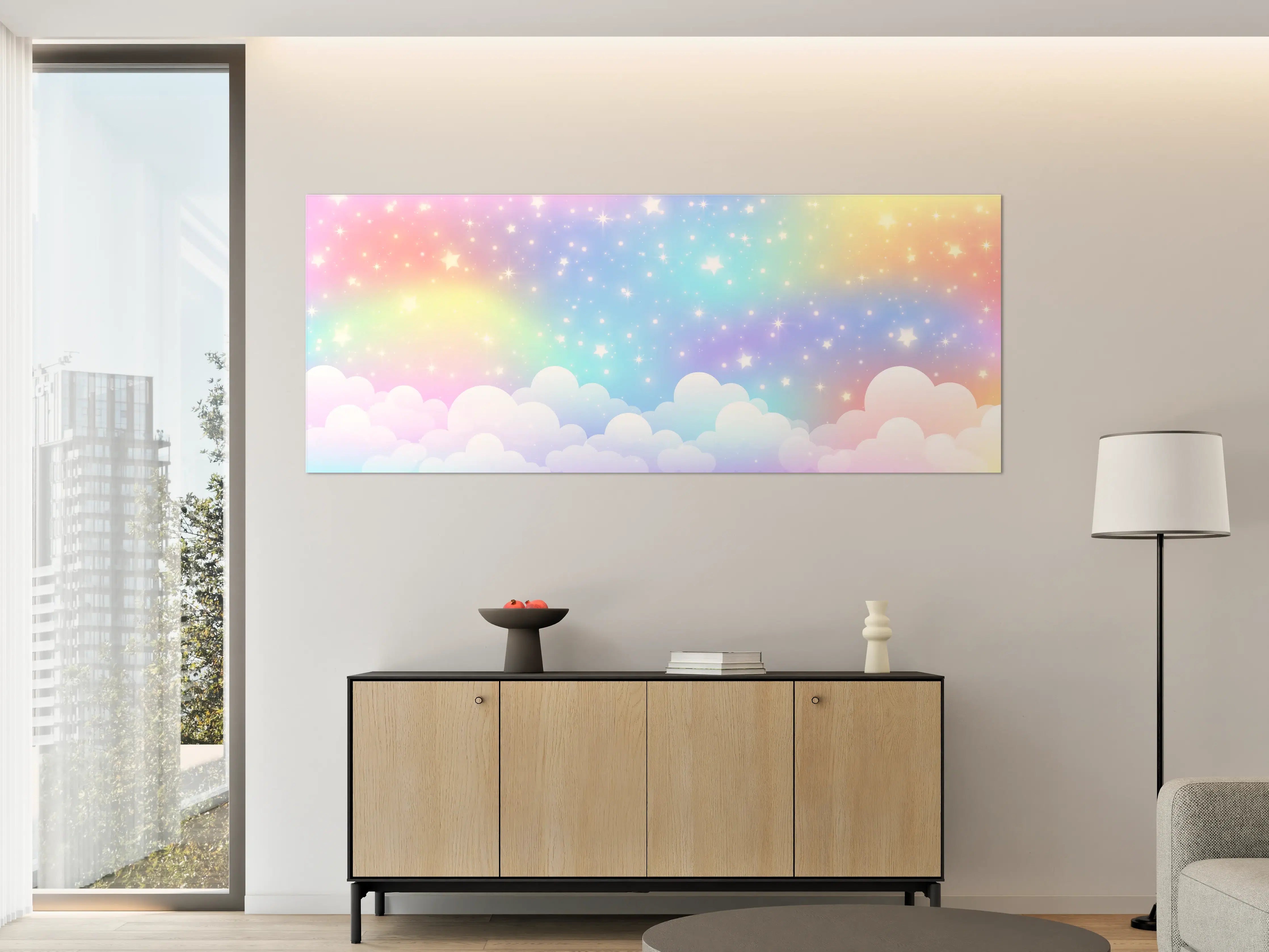 Große Wandbilder - Bunte Himmelsszene mit Regenbogen und Sternen