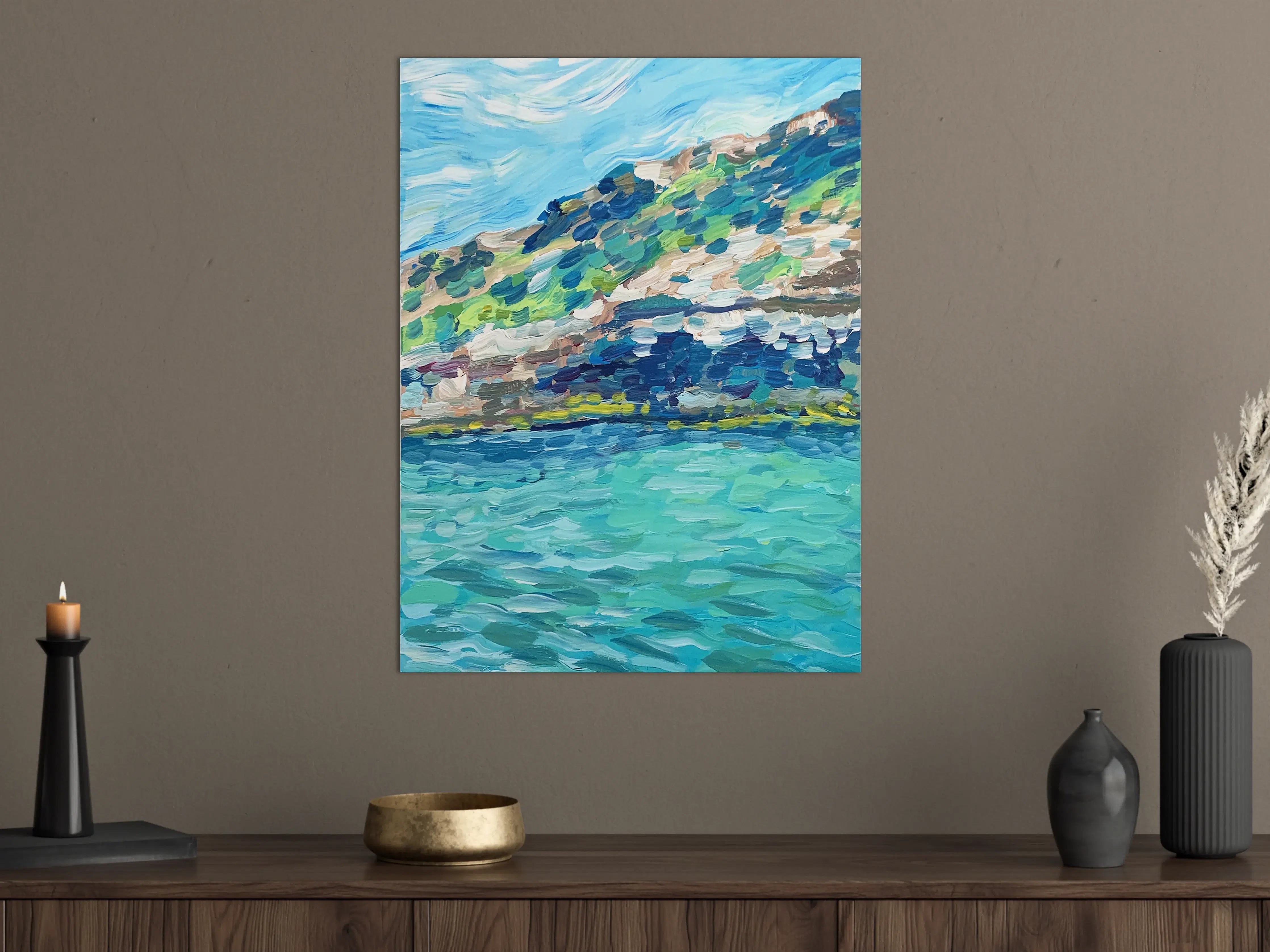 Große Wandbilder - Bunte Küstenlandschaft mit Wasser und Himmel