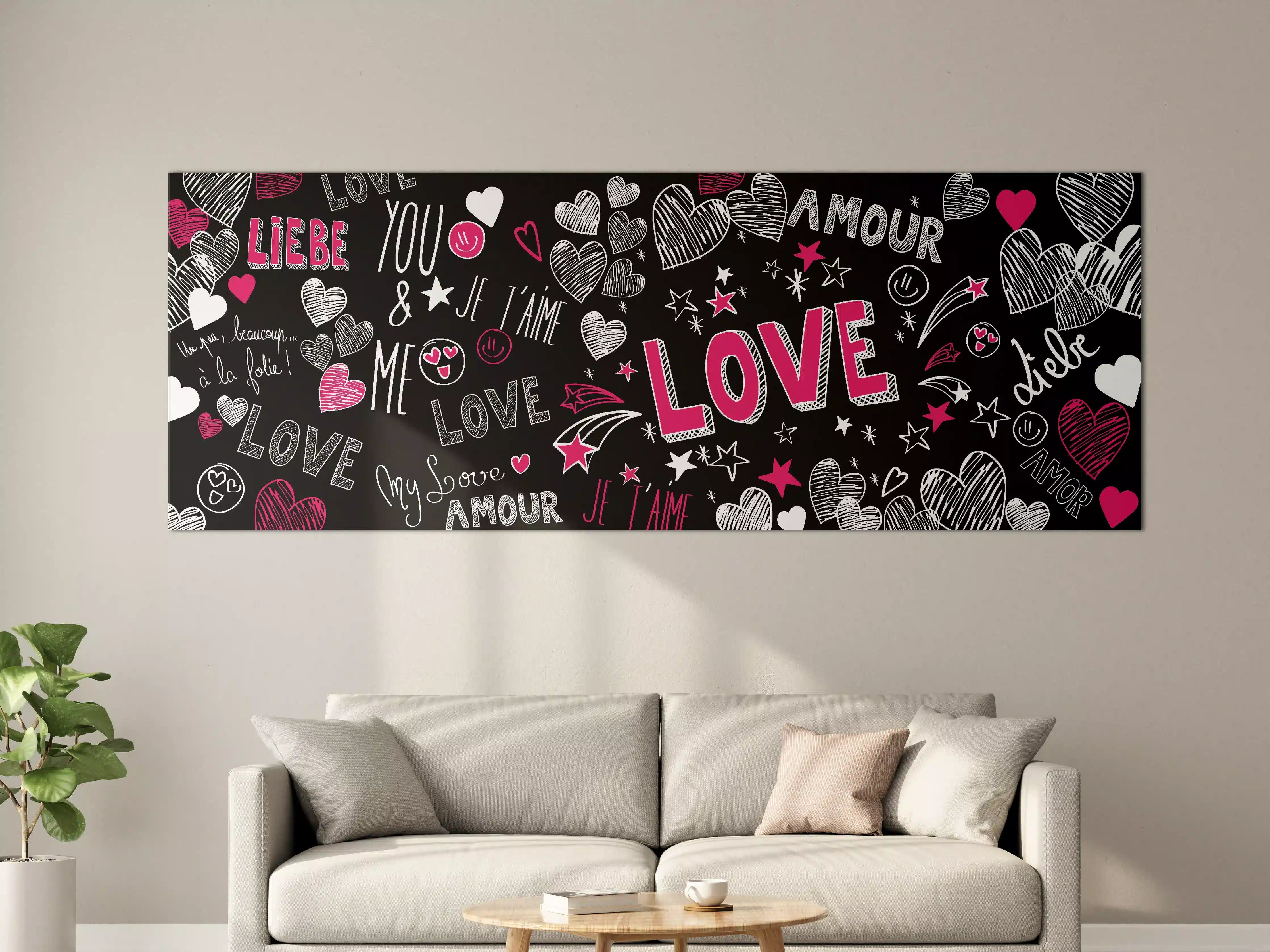 Große Wandbilder - Bunte Liebe Herzen Schrift Banner