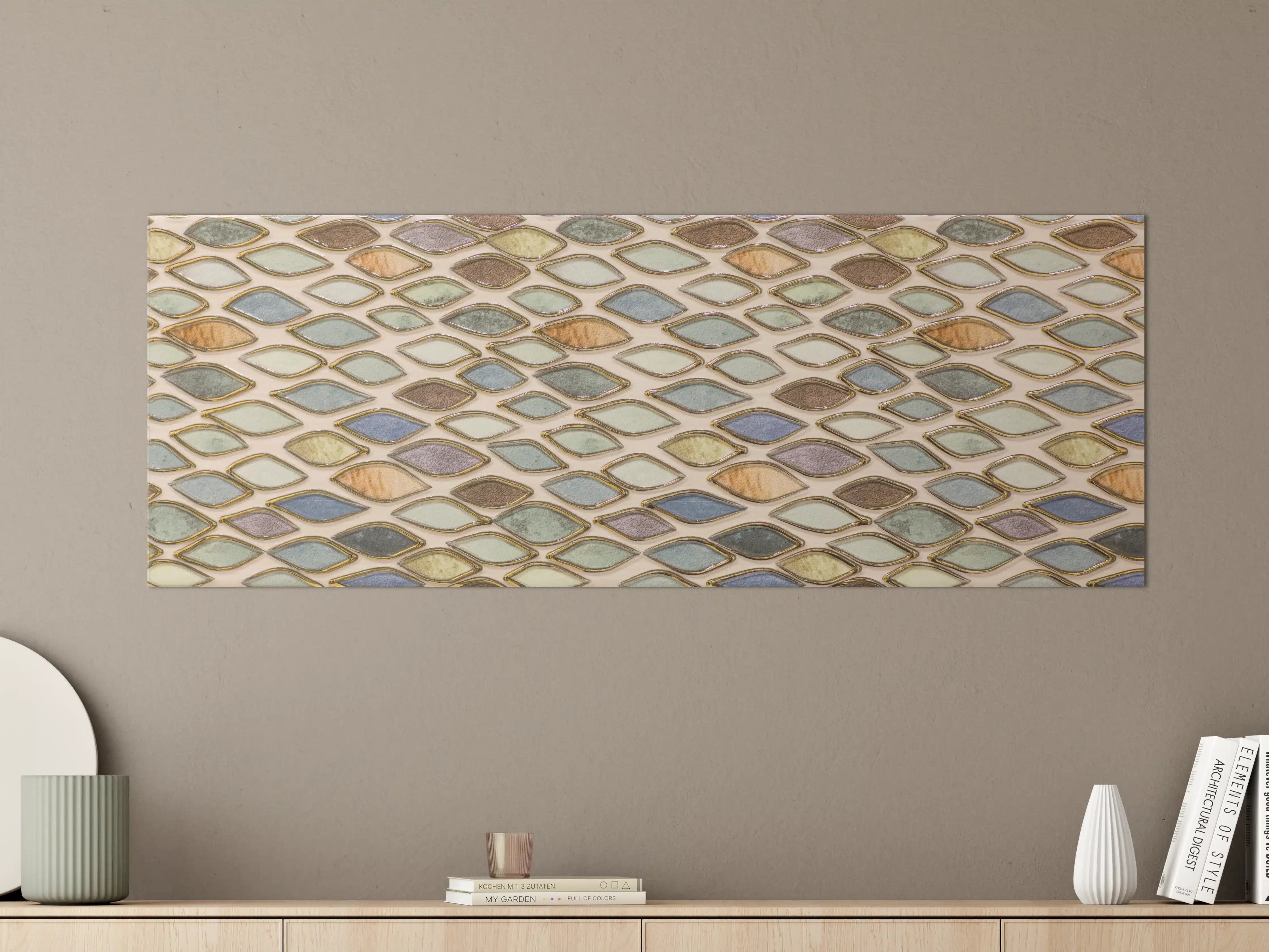 Große Wandbilder - Bunte Mosaikwand mit Sandfarben