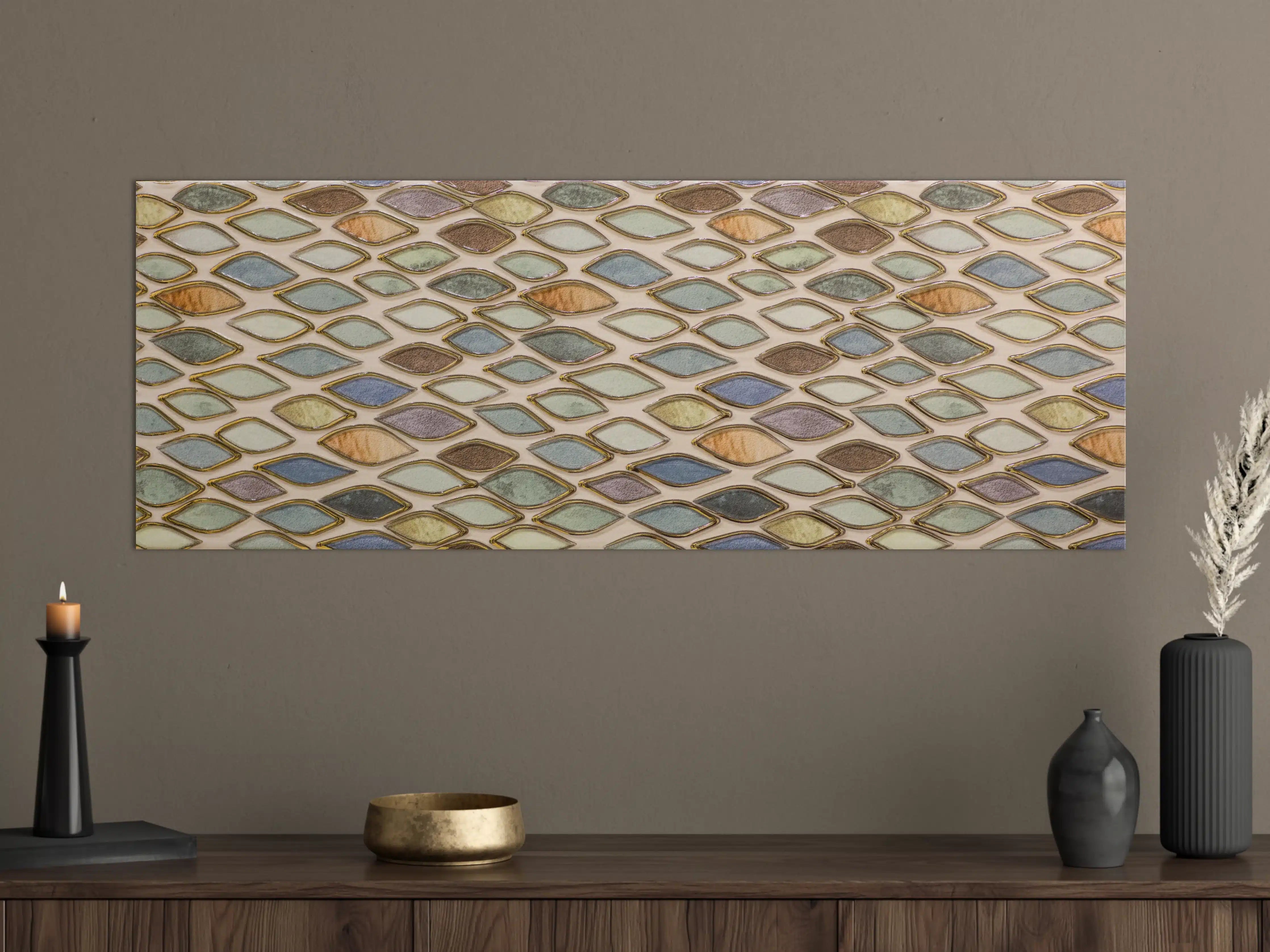 Große Wandbilder - Bunte Mosaikwand mit Sandfarben