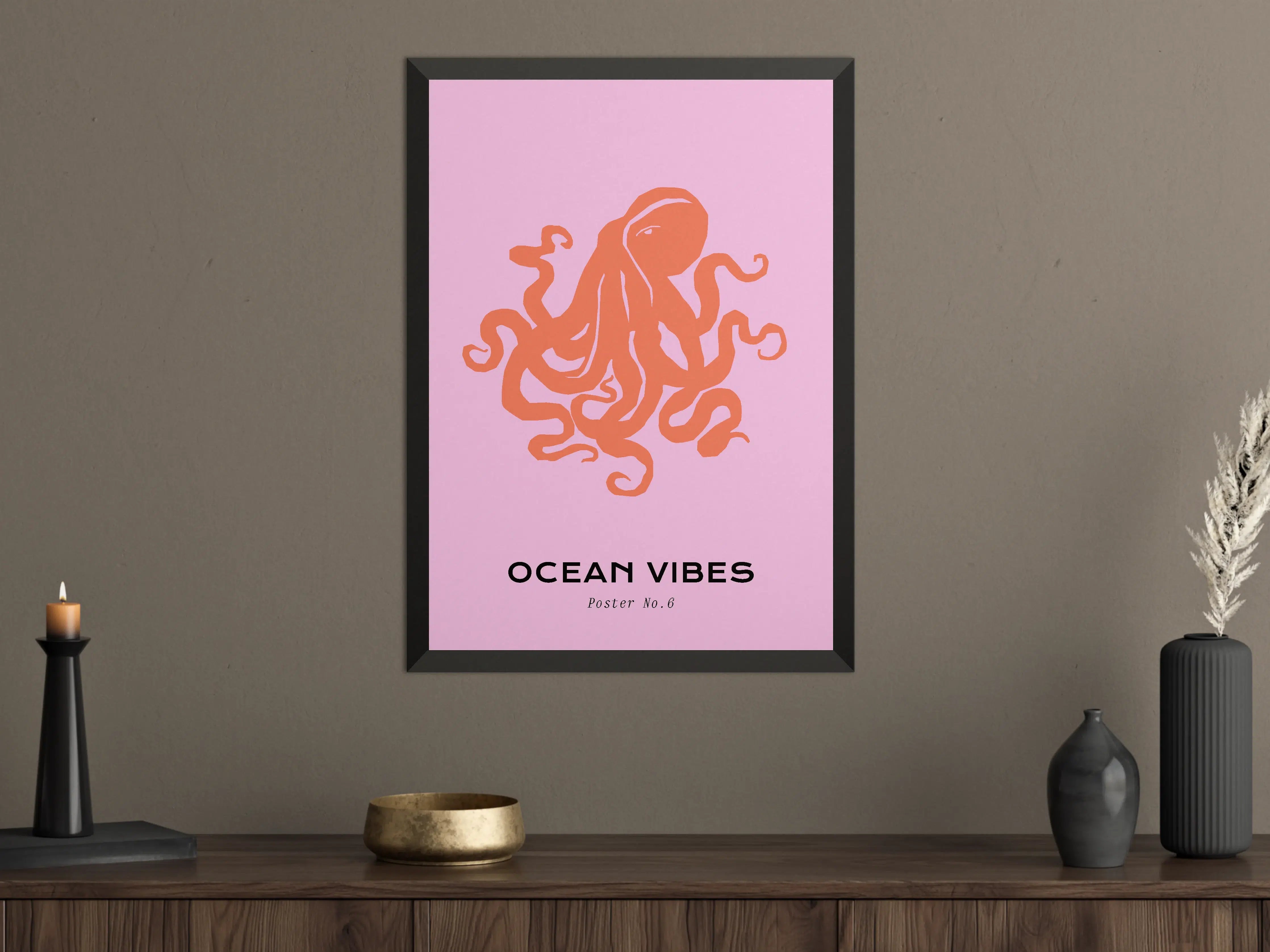 Große Wandbilder - Bunte Oktopus-Illustration auf pastellfarbenem Hintergrund