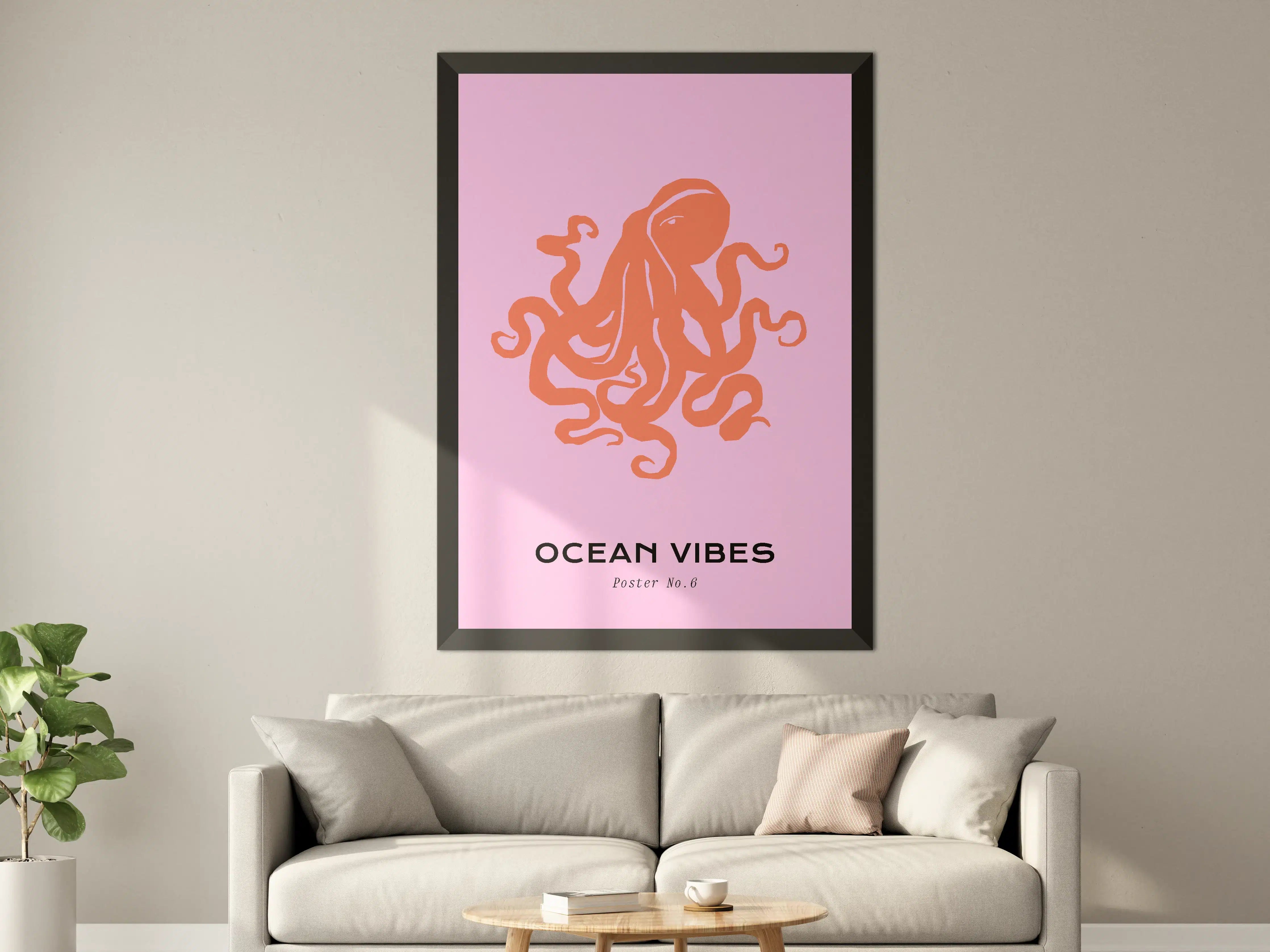 Große Wandbilder - Bunte Oktopus-Illustration auf pastellfarbenem Hintergrund