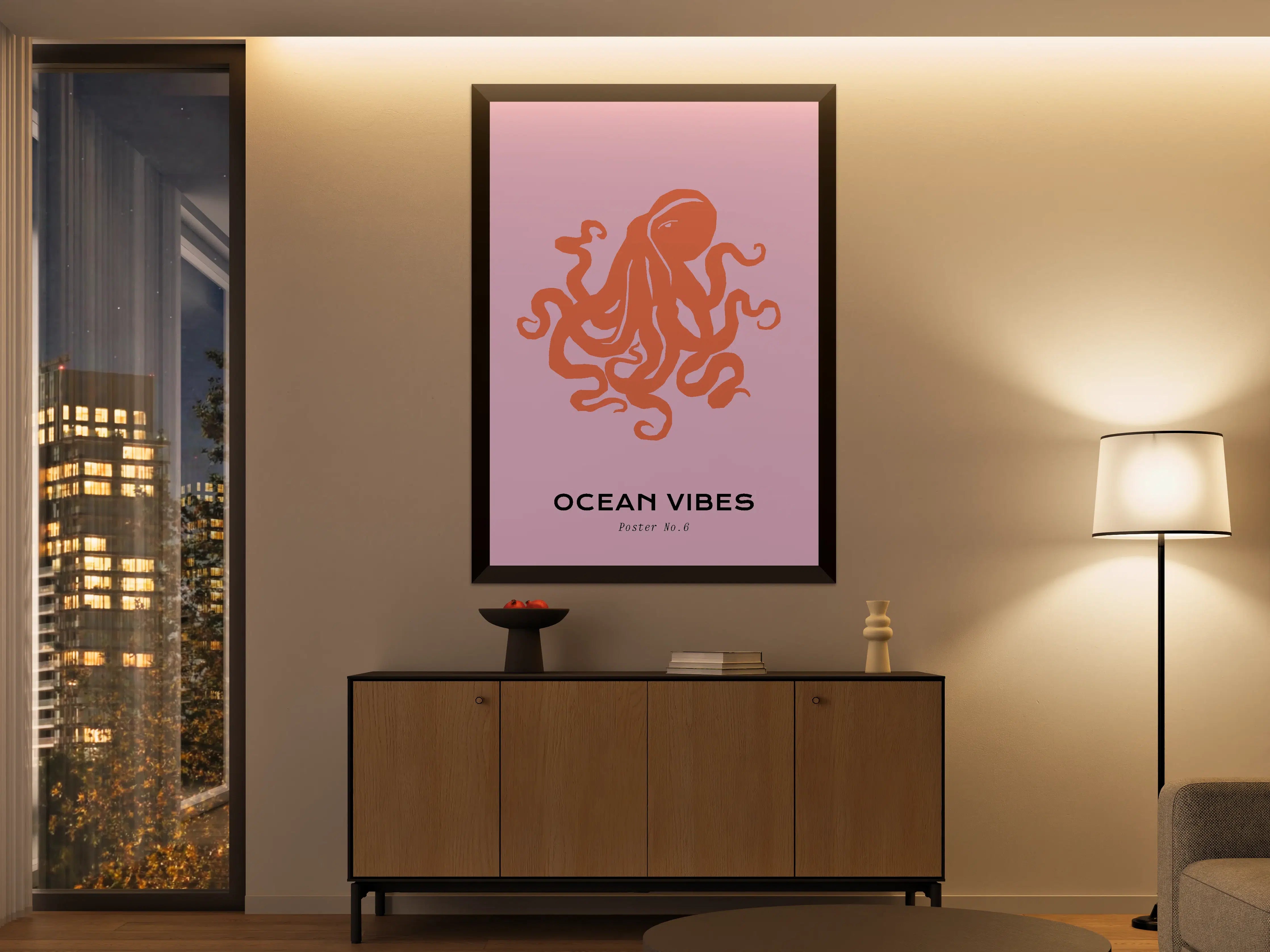 Große Wandbilder - Bunte Oktopus-Illustration auf pastellfarbenem Hintergrund