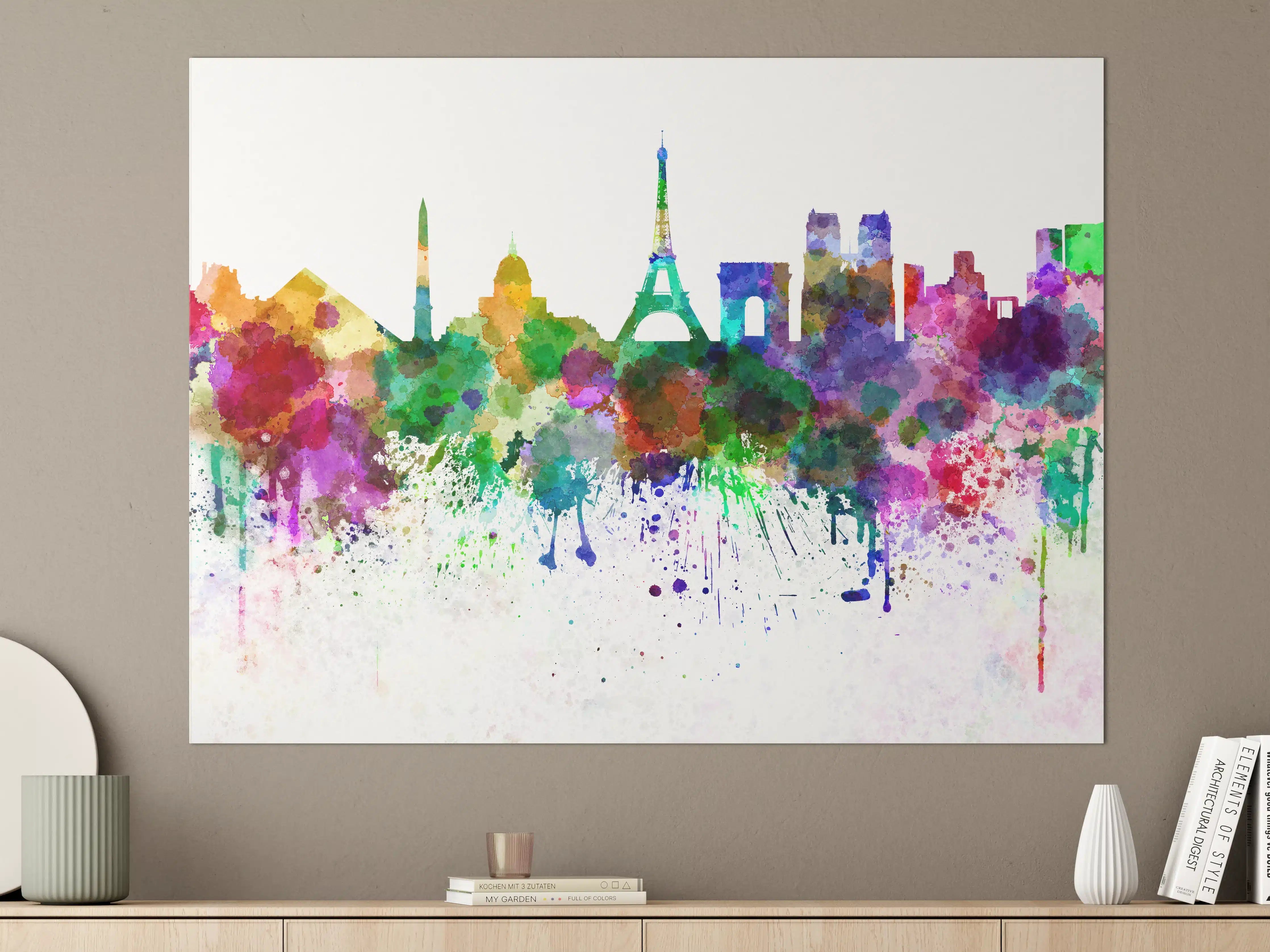 Große Wandbilder - Bunte Paris Skyline Aquarell