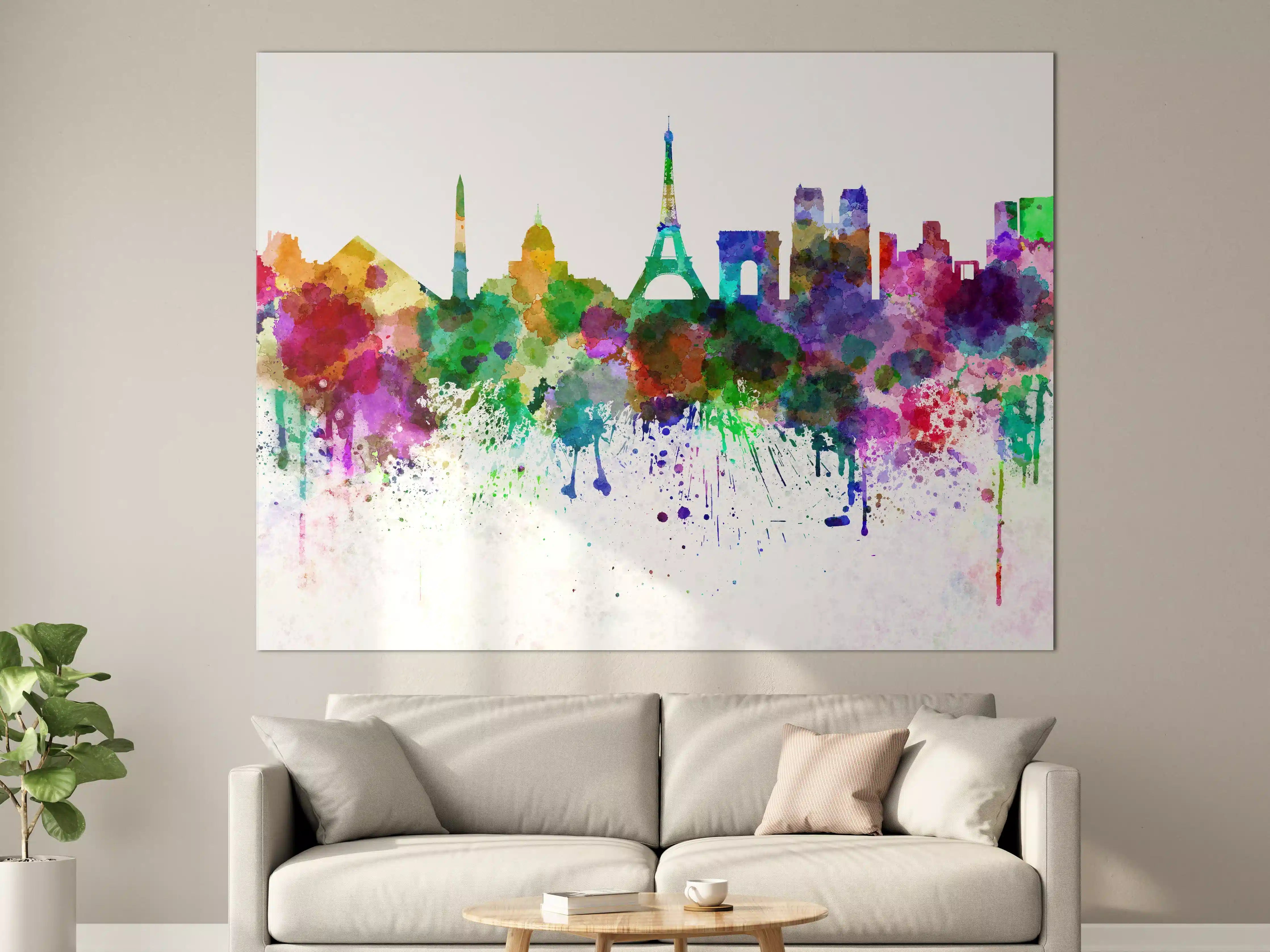 Große Wandbilder - Bunte Paris Skyline Aquarell