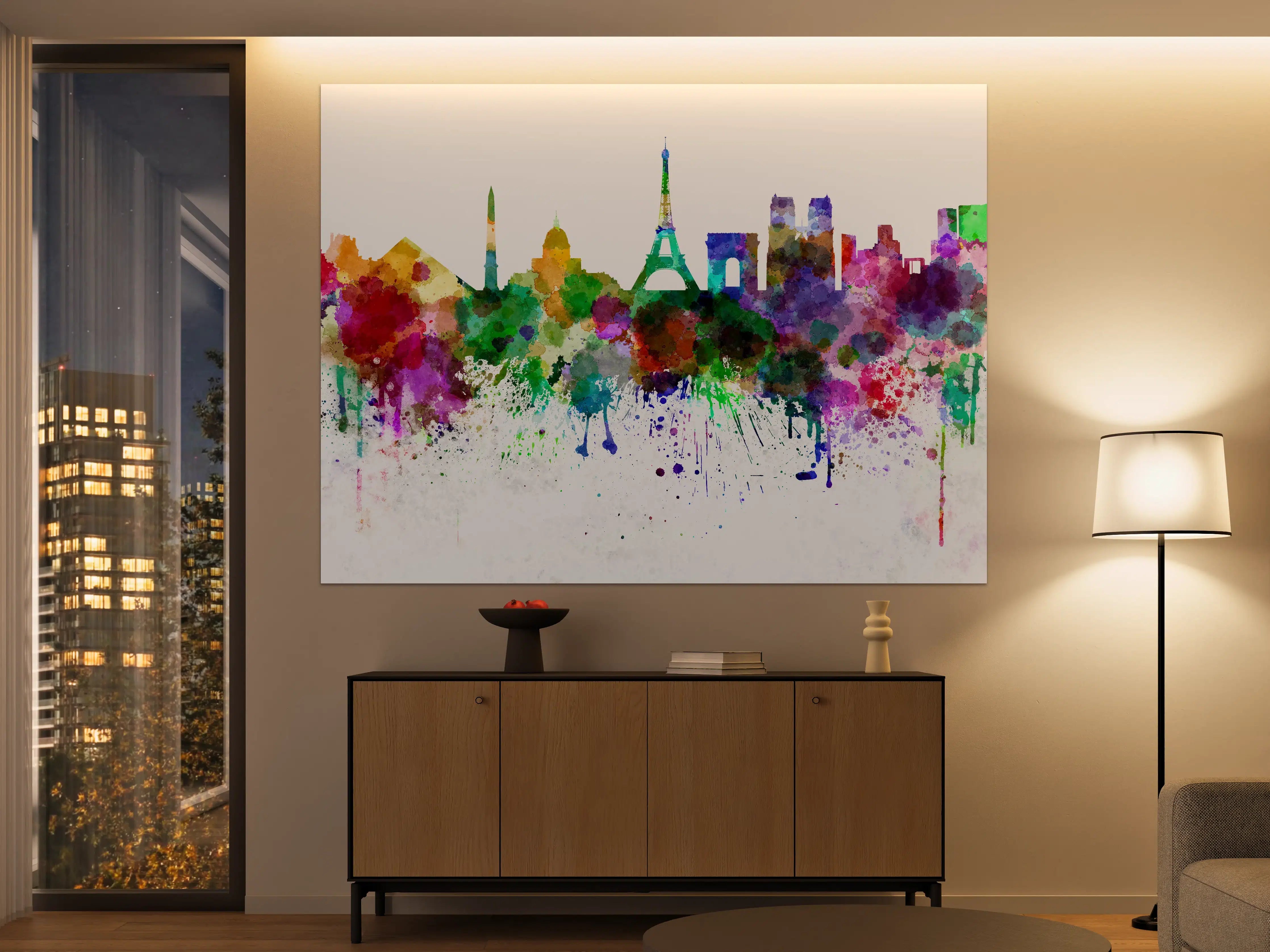 Große Wandbilder - Bunte Paris Skyline Aquarell