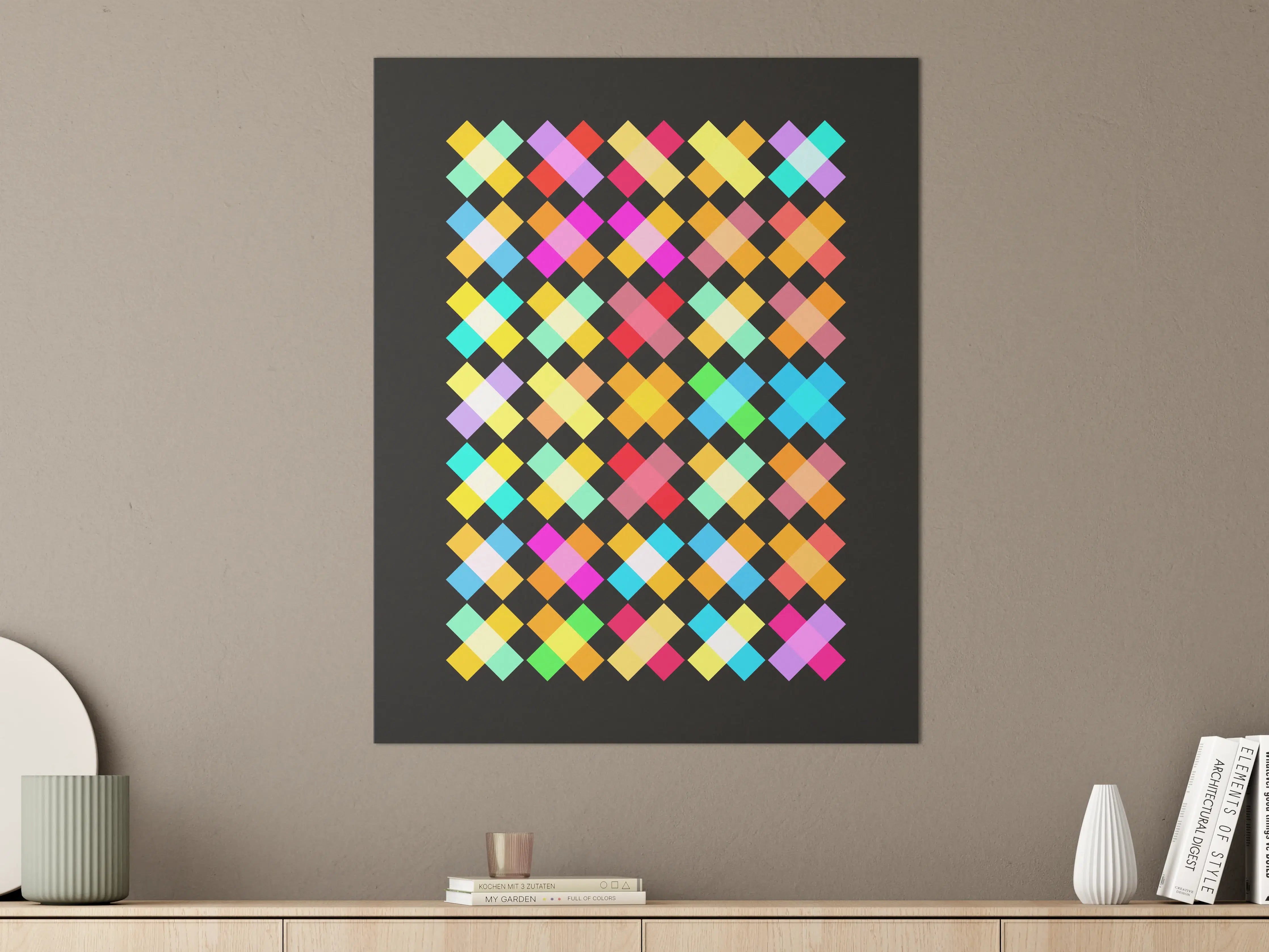 Große Wandbilder - Bunte Pixelkunst auf schwarzem Hintergrund