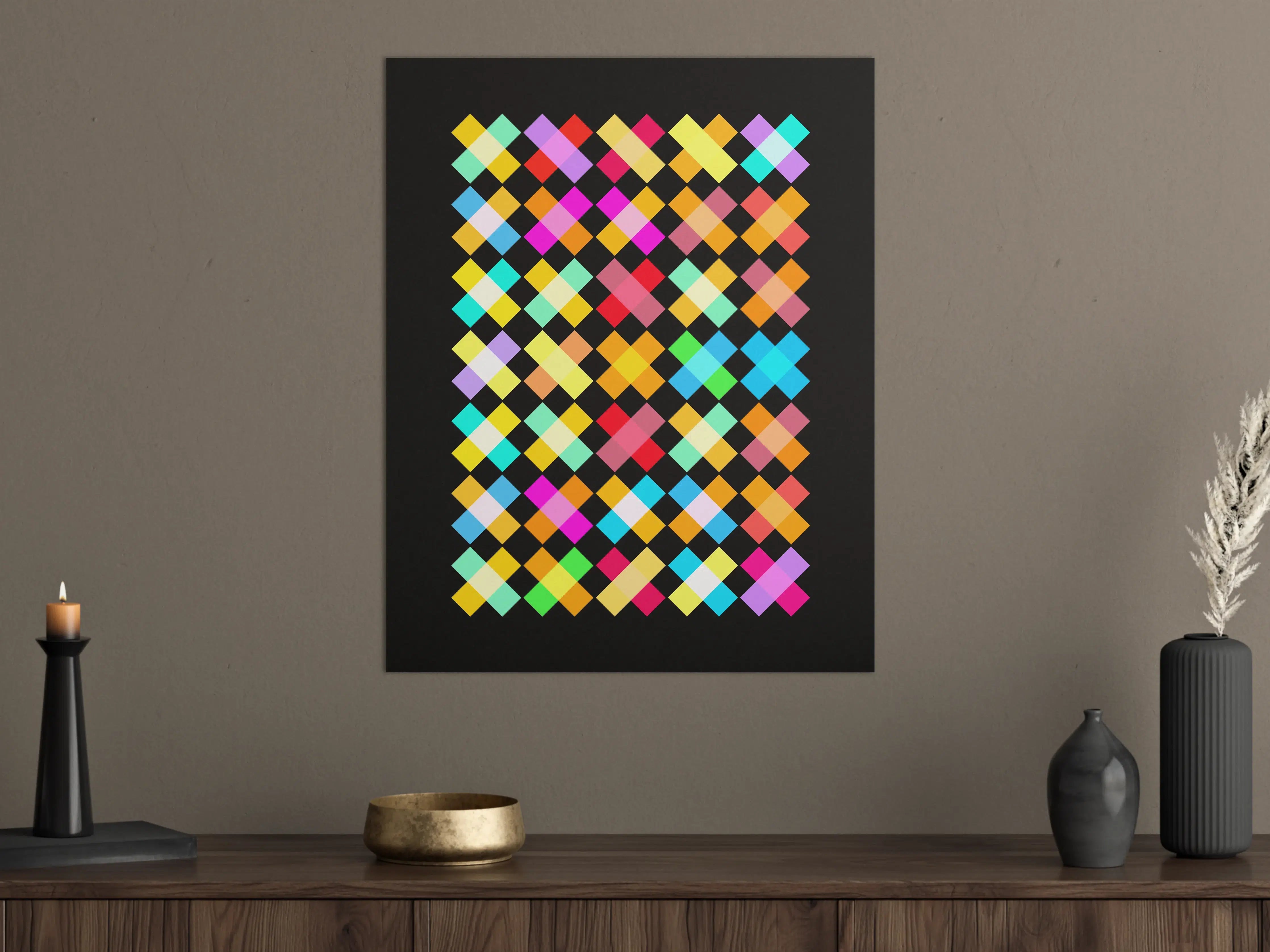 Große Wandbilder - Bunte Pixelkunst auf schwarzem Hintergrund