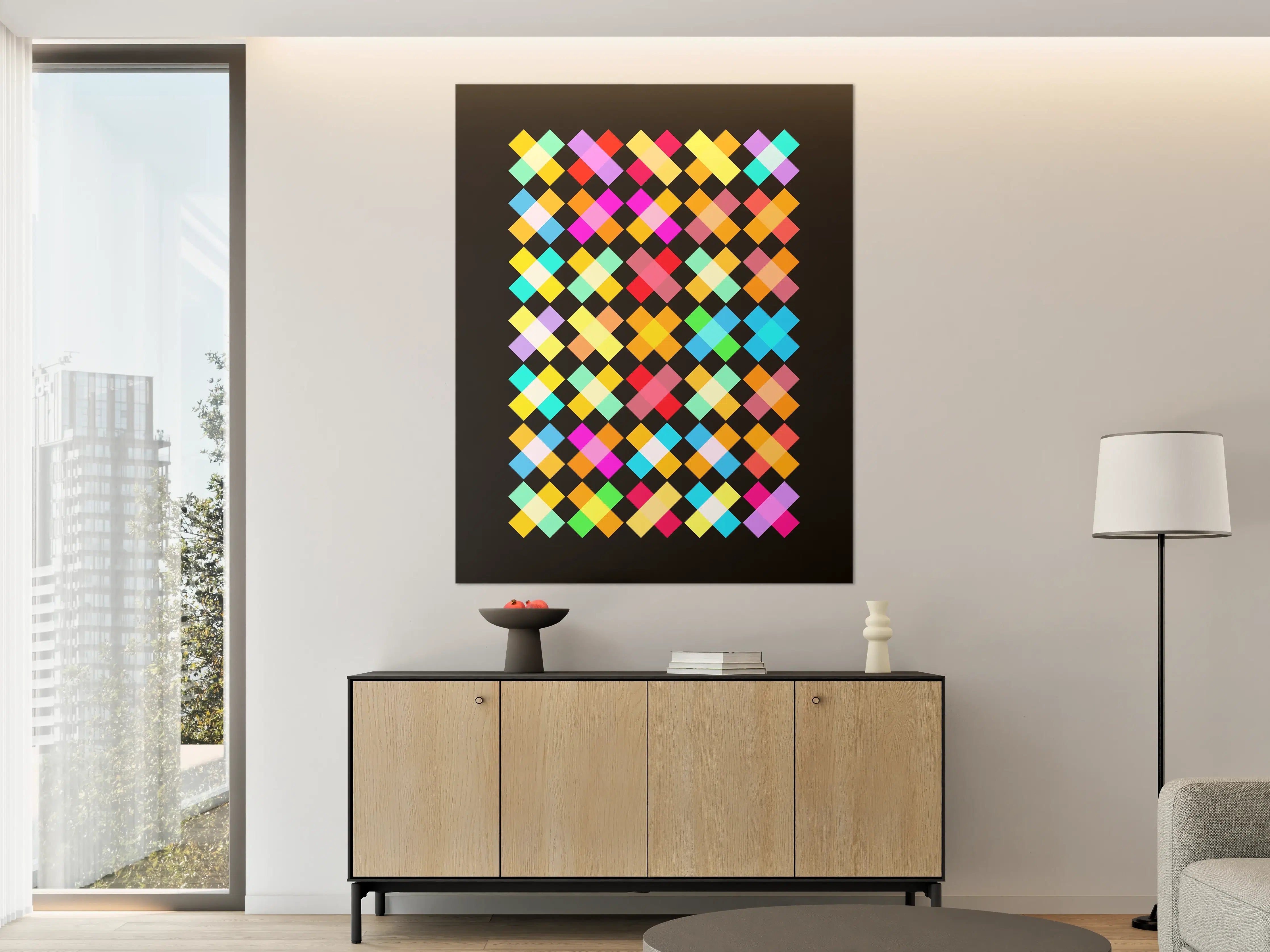 Große Wandbilder - Bunte Pixelkunst auf schwarzem Hintergrund